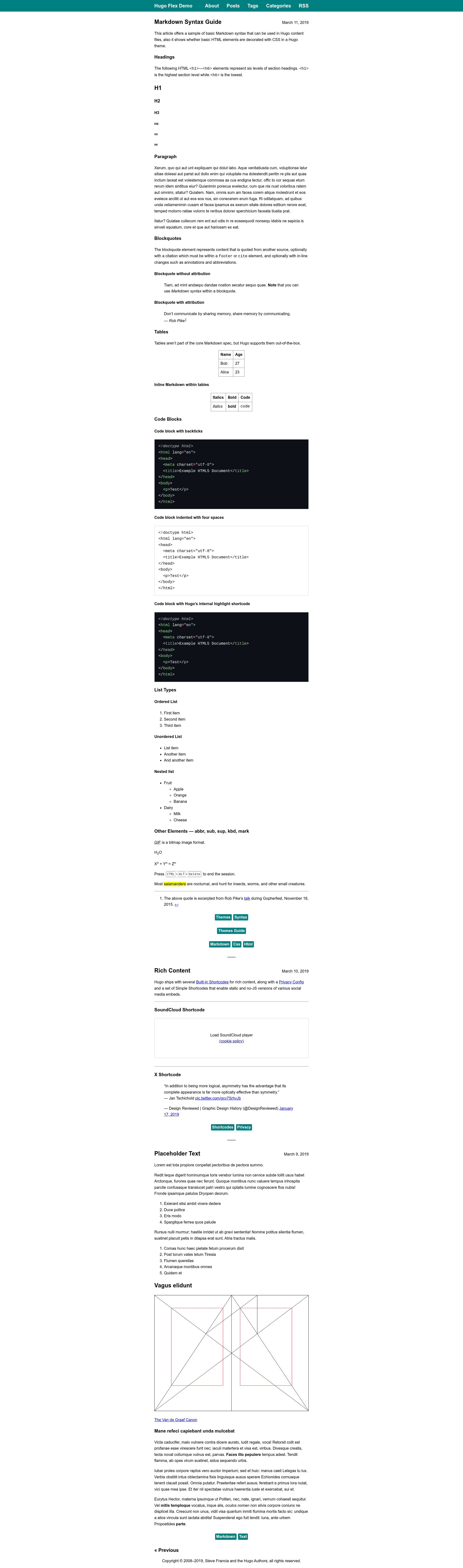 screenshot of Hugo Flex on template0.com
