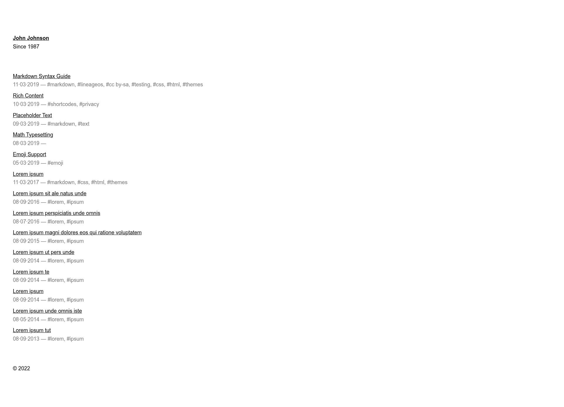 screenshot of Simplist Hugo theme on template0.com