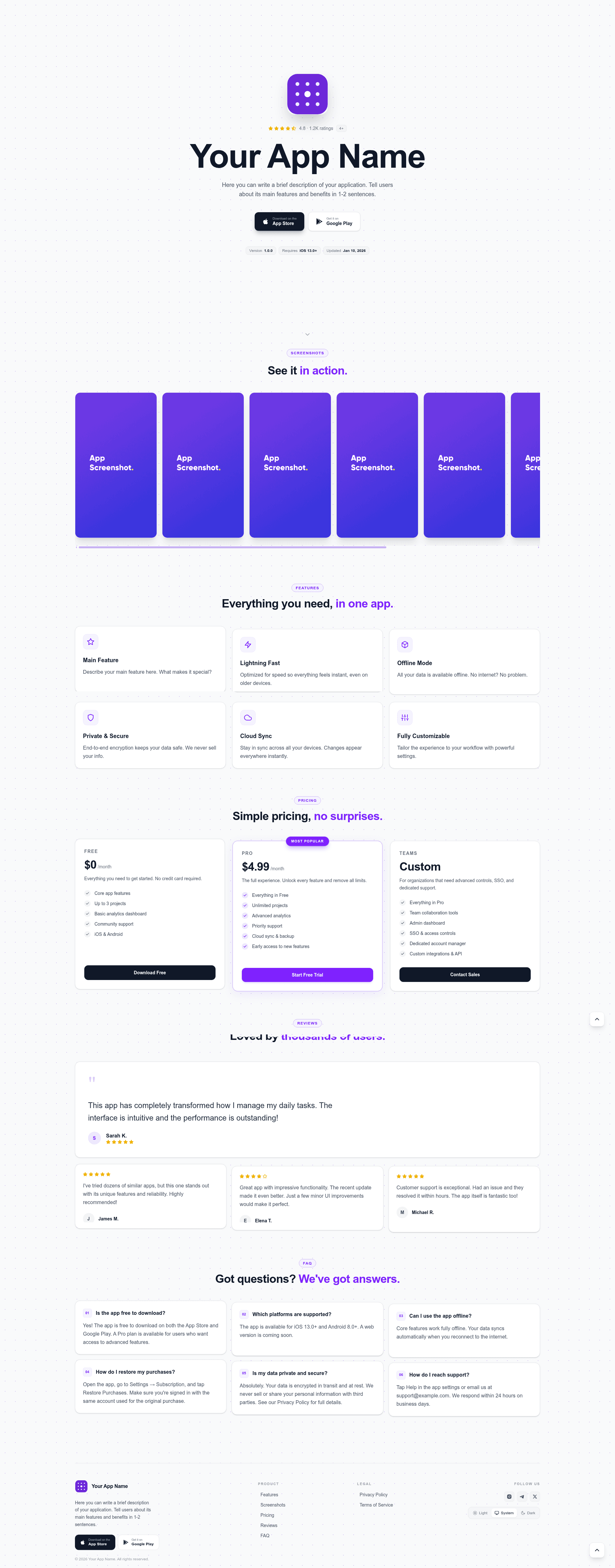 screenshot of app-landing on template0.com