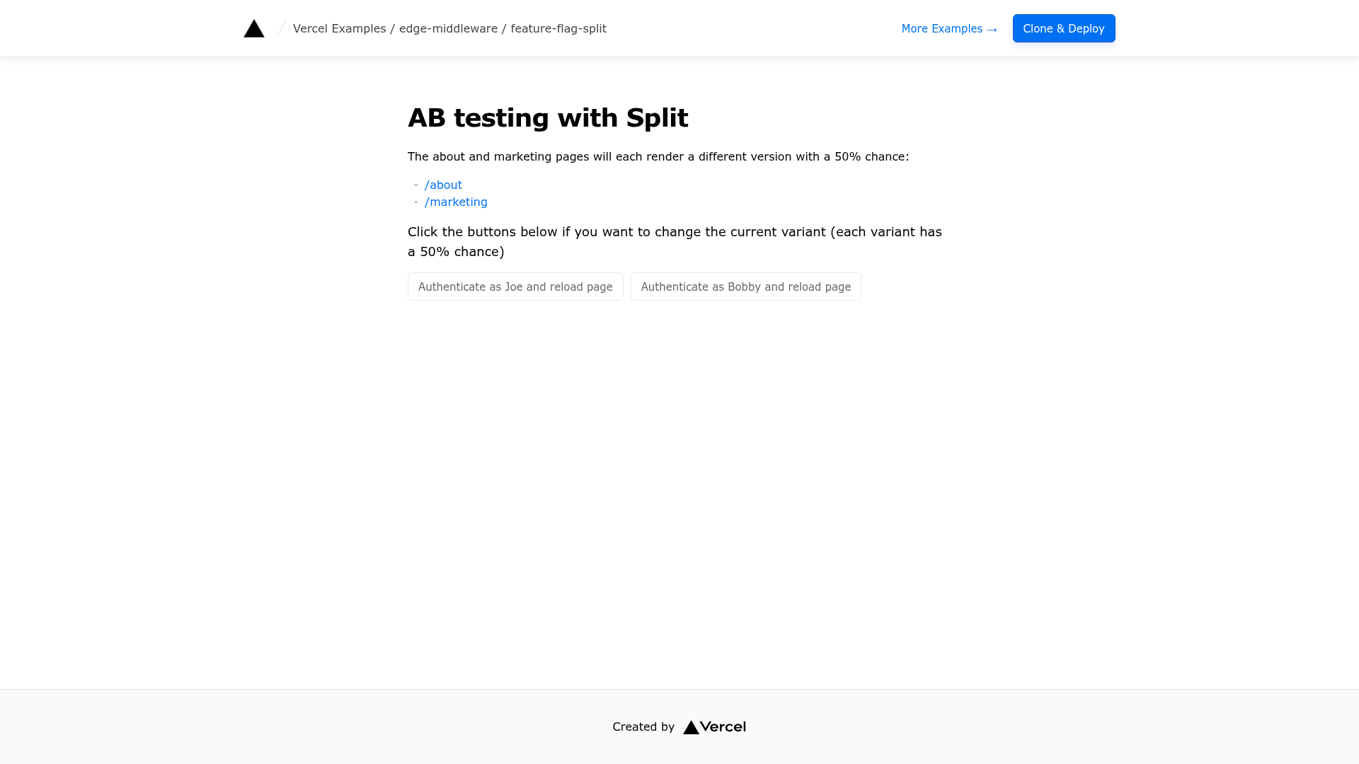 screenshot of Split Integration Example on template0.com