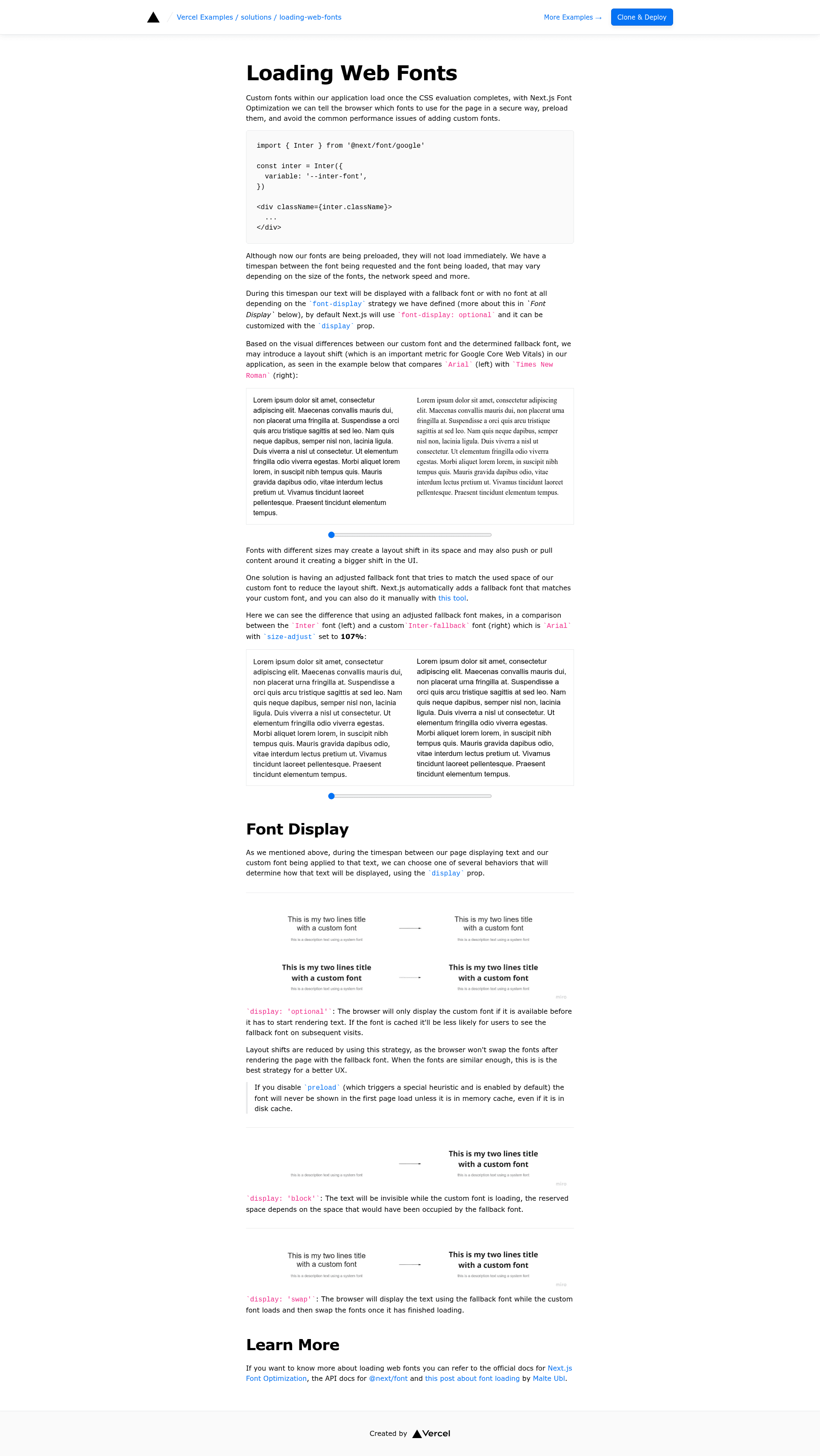 screenshot of Handling custom web fonts on template0.com