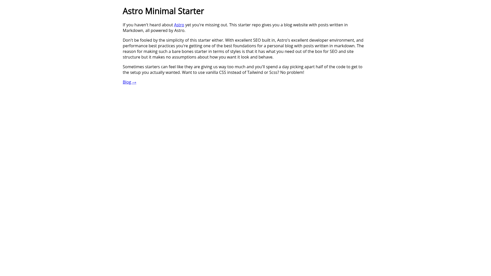 screenshot of Astro Minimal Starter on template0.com