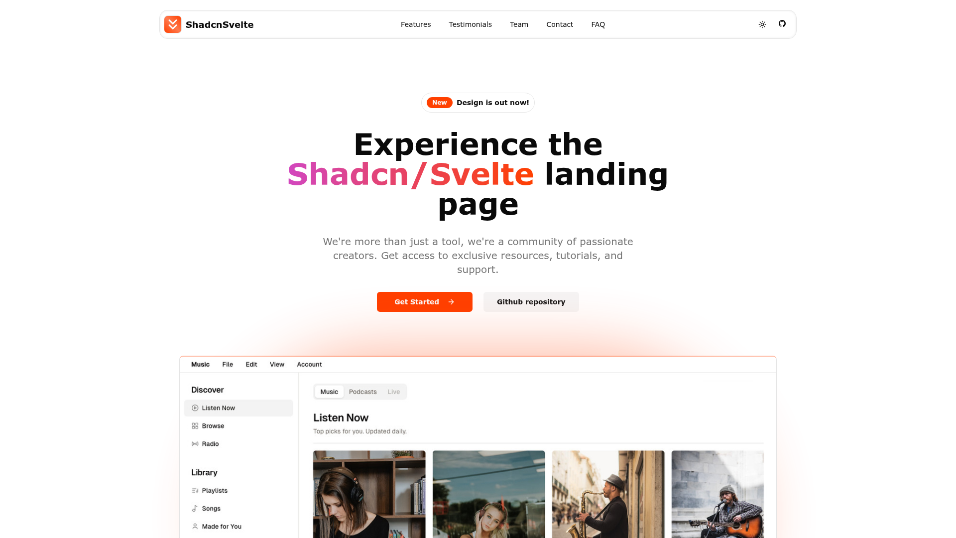 Shadcn SvelteKit Landing Page preview