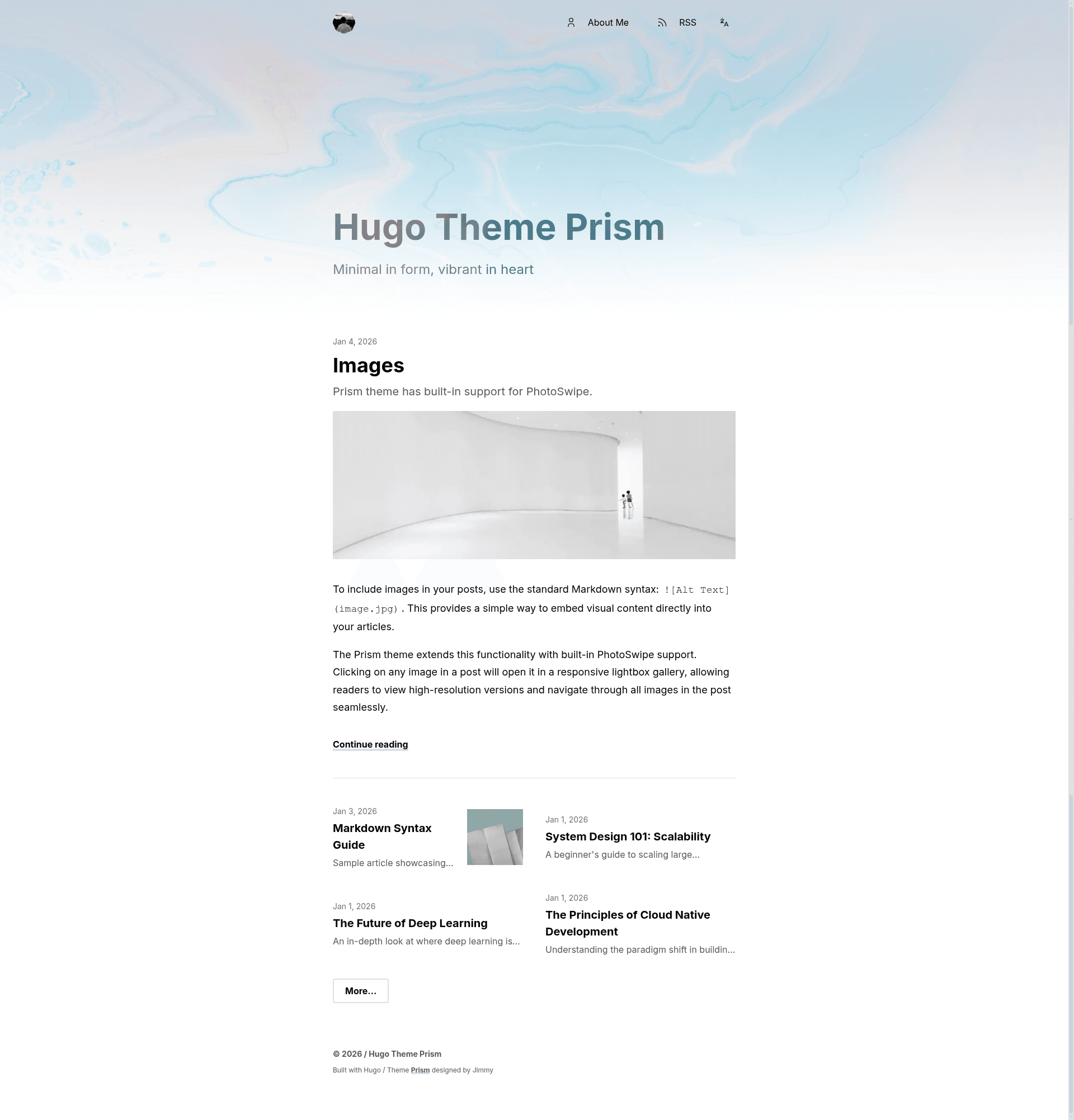 screenshot of Hugo Theme Prism on template0.com