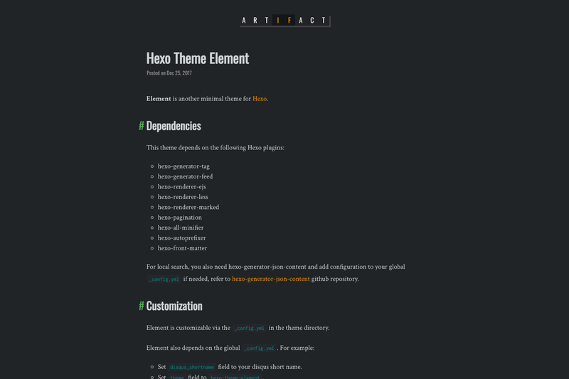 Image for Hexo Theme Element on template0.com Image for Hexo Theme Element on template0.com