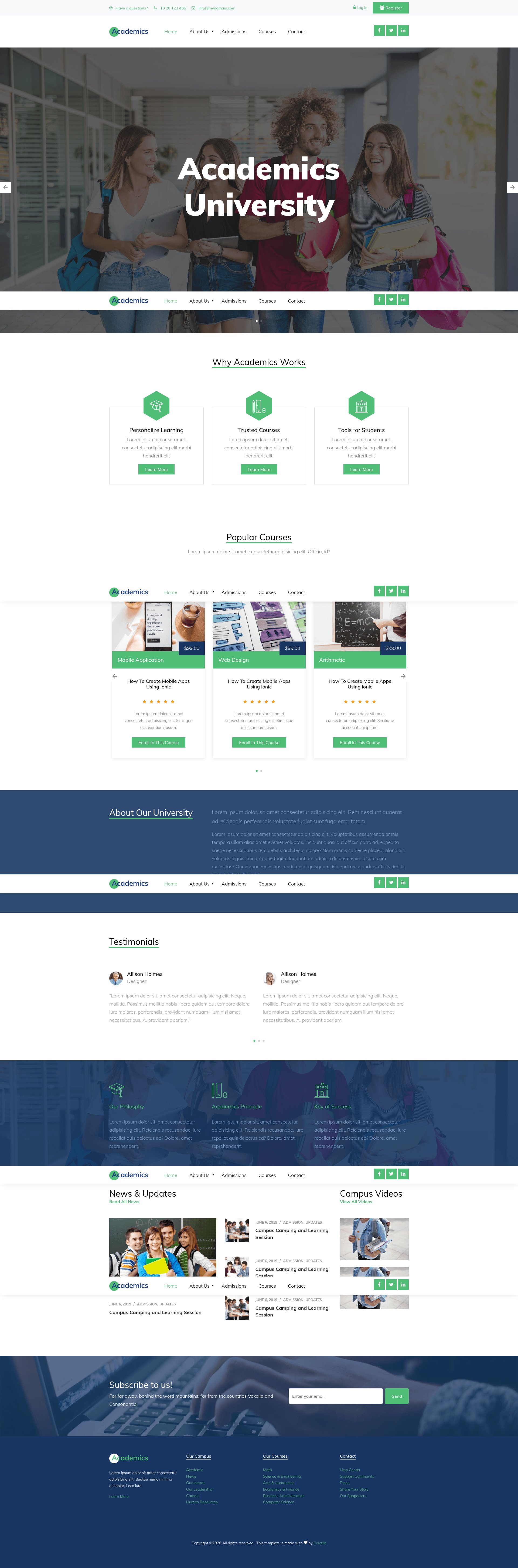 screenshot of Academics on template0.com