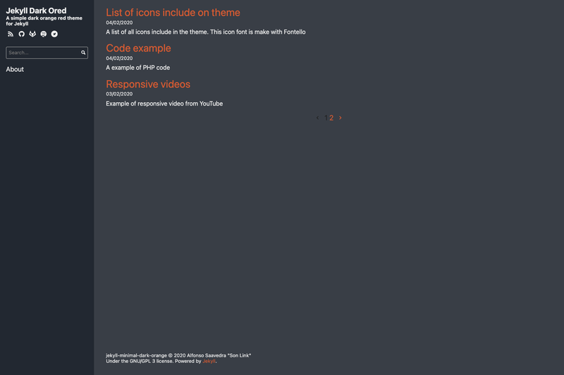 Image for Jekyll Minimal Dark Orange on template0.com