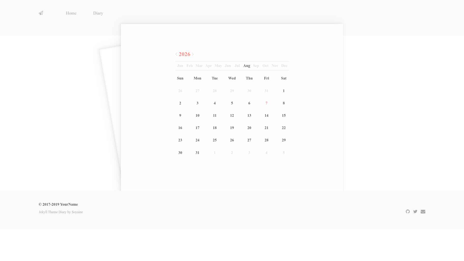 screenshot of Jekyll Theme Diary on template0.com