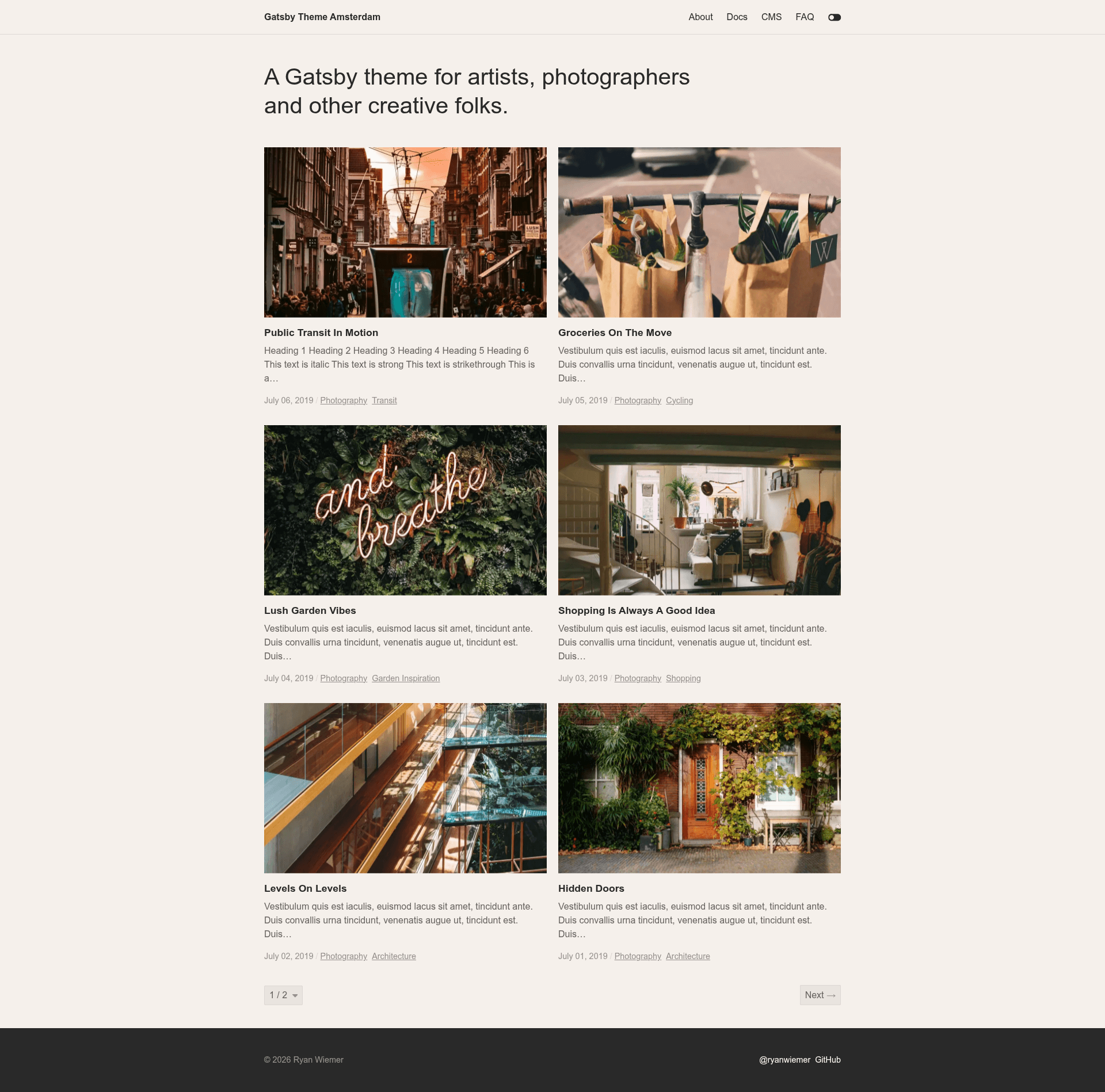 screenshot of Gatsby Theme Amsterdam on template0.com