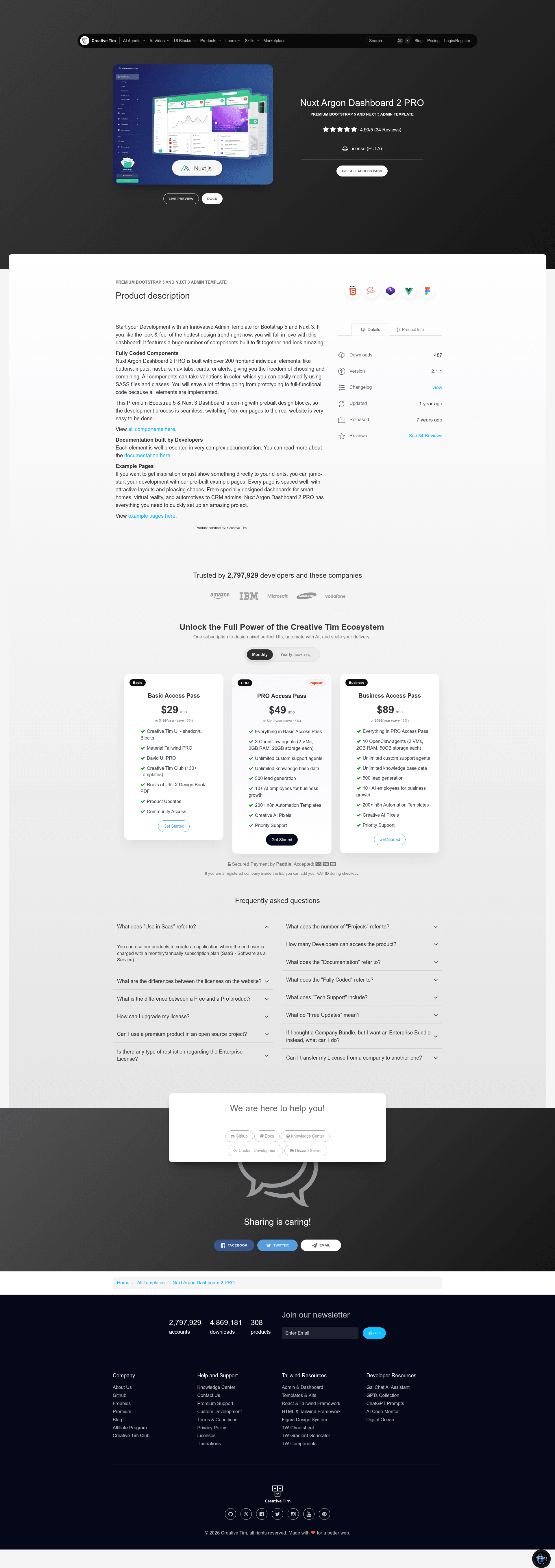 screenshot of Nuxt Argon Dashboard 2 PRO on template0.com