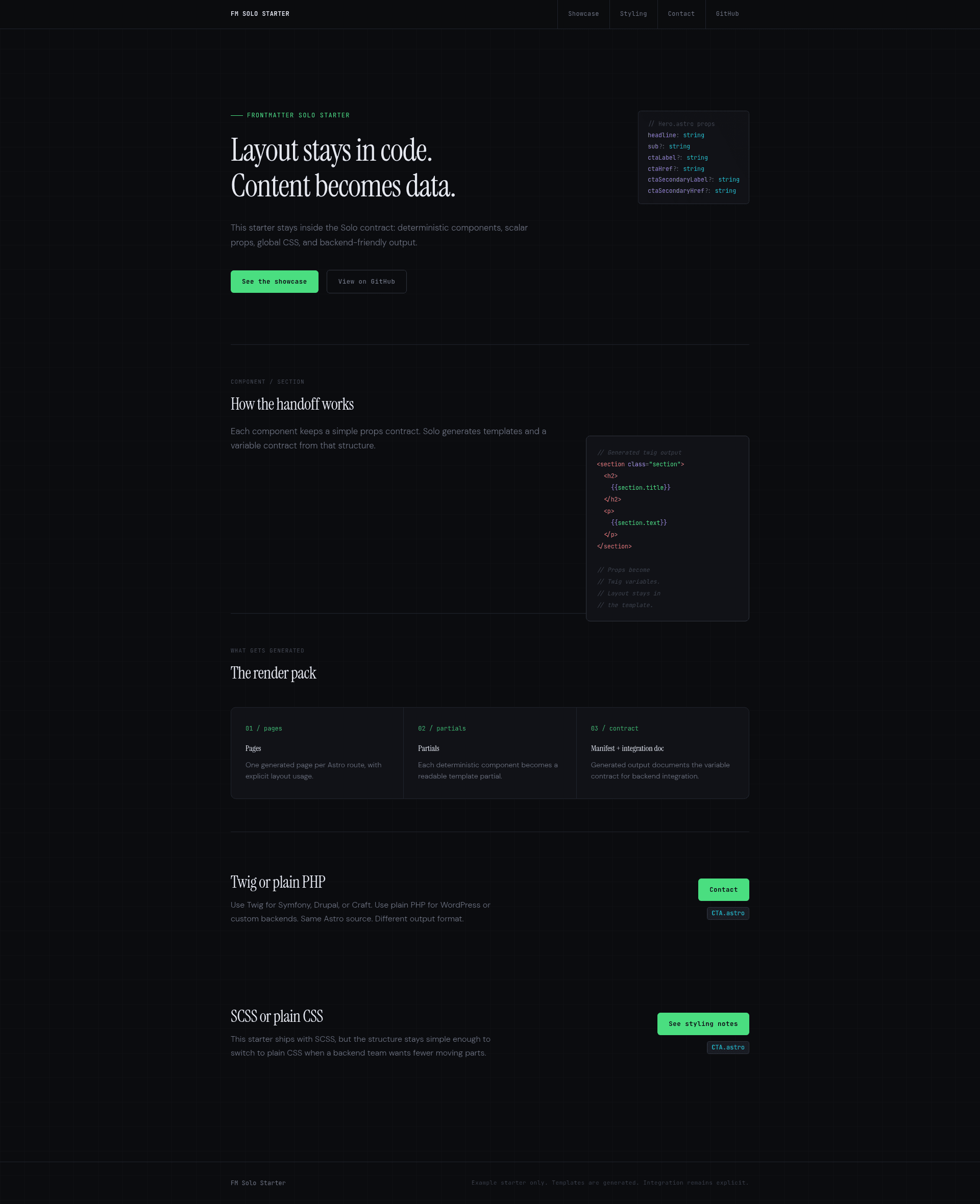 screenshot of FM Solo Starter on template0.com