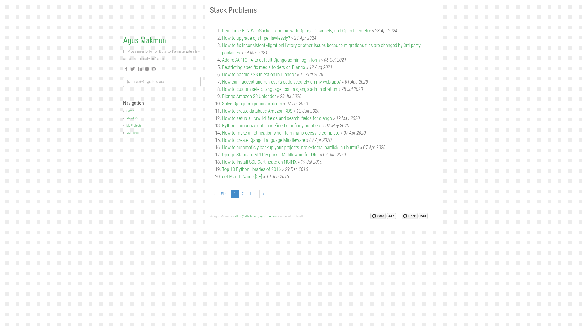screenshot of Stack Problems on template0.com