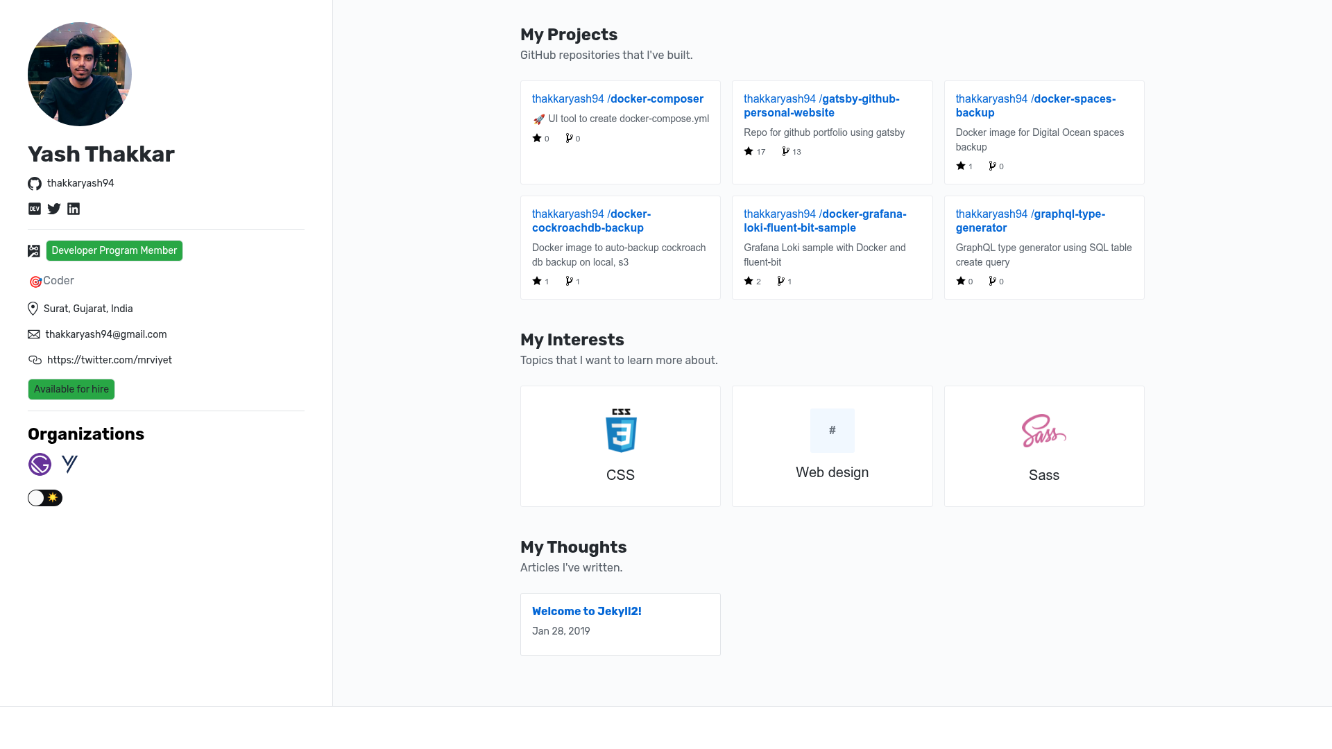 screenshot of Gatsby Github Personal Website on template0.com