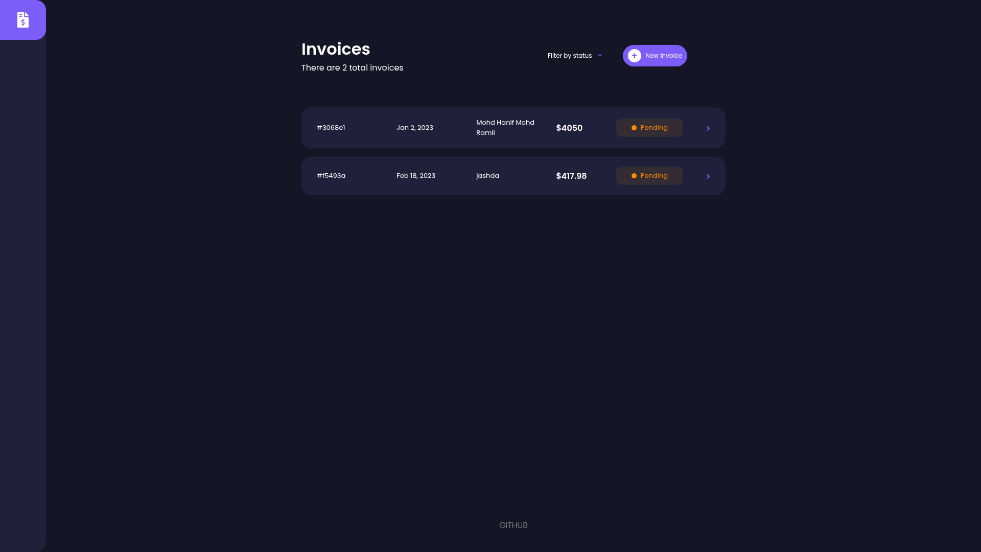 screenshot of Nuxt Invoice App on template0.com