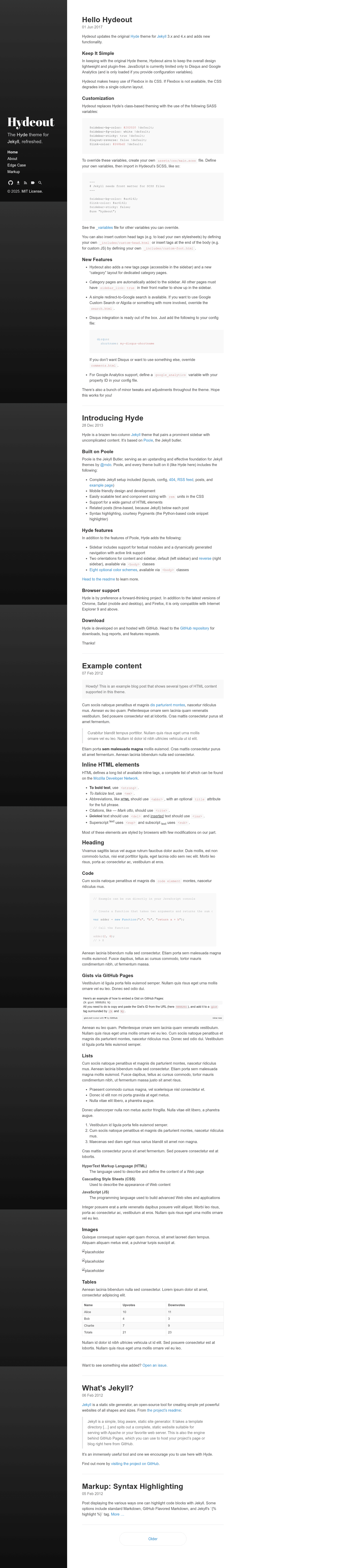 screenshot of Hydeout on template0.com