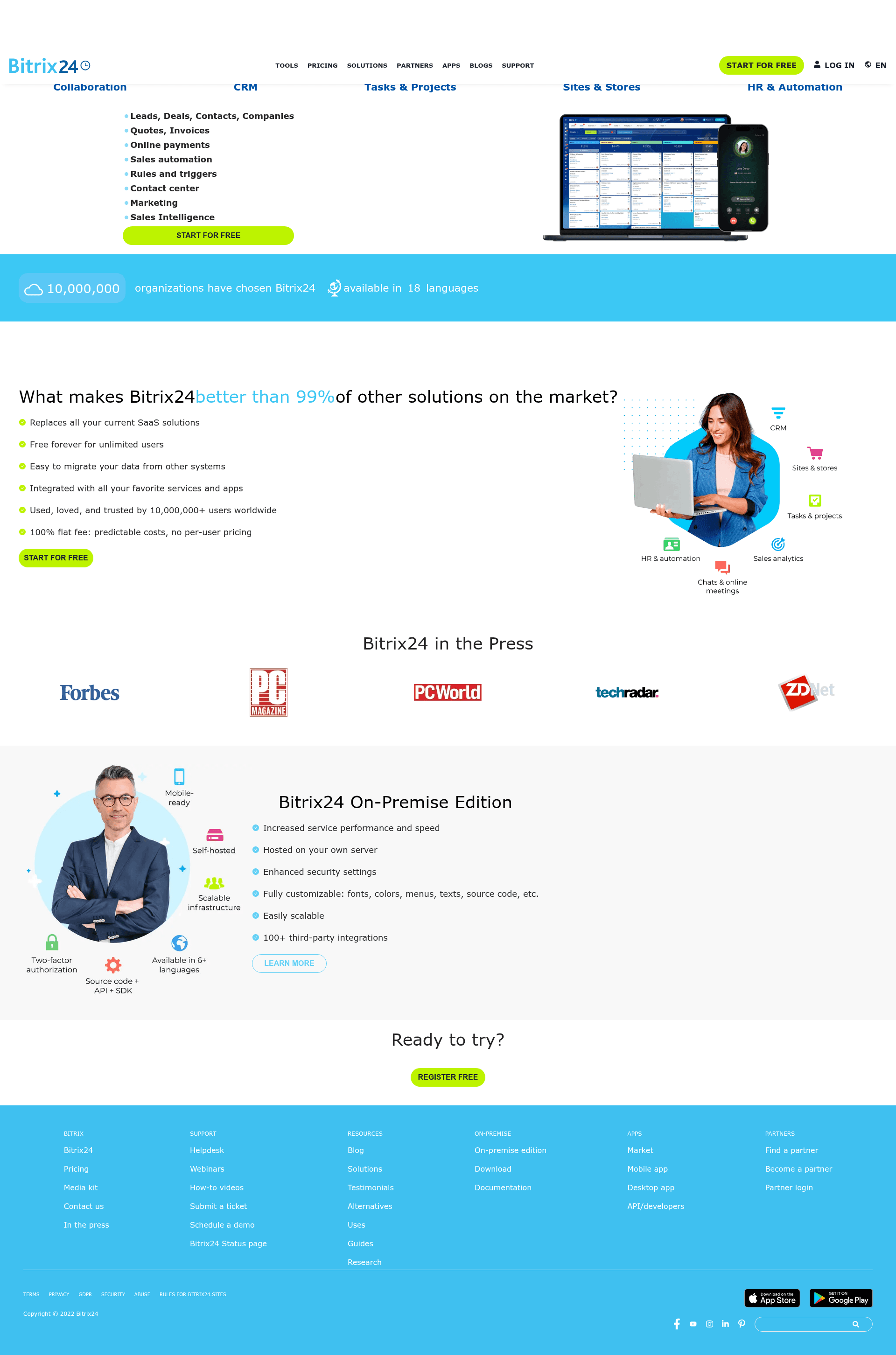 screenshot of Bitrix24 Clone on template0.com