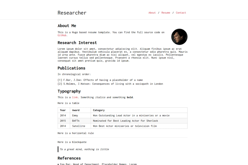 Image for Hugo Researcher on template0.com Image for Hugo Researcher on template0.com