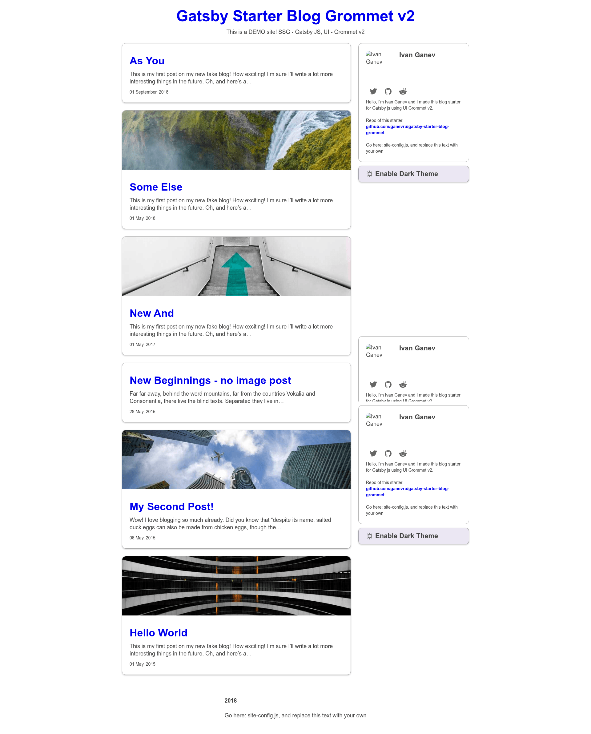 screenshot of Gatsby Starter Blog Grommet on template0.com