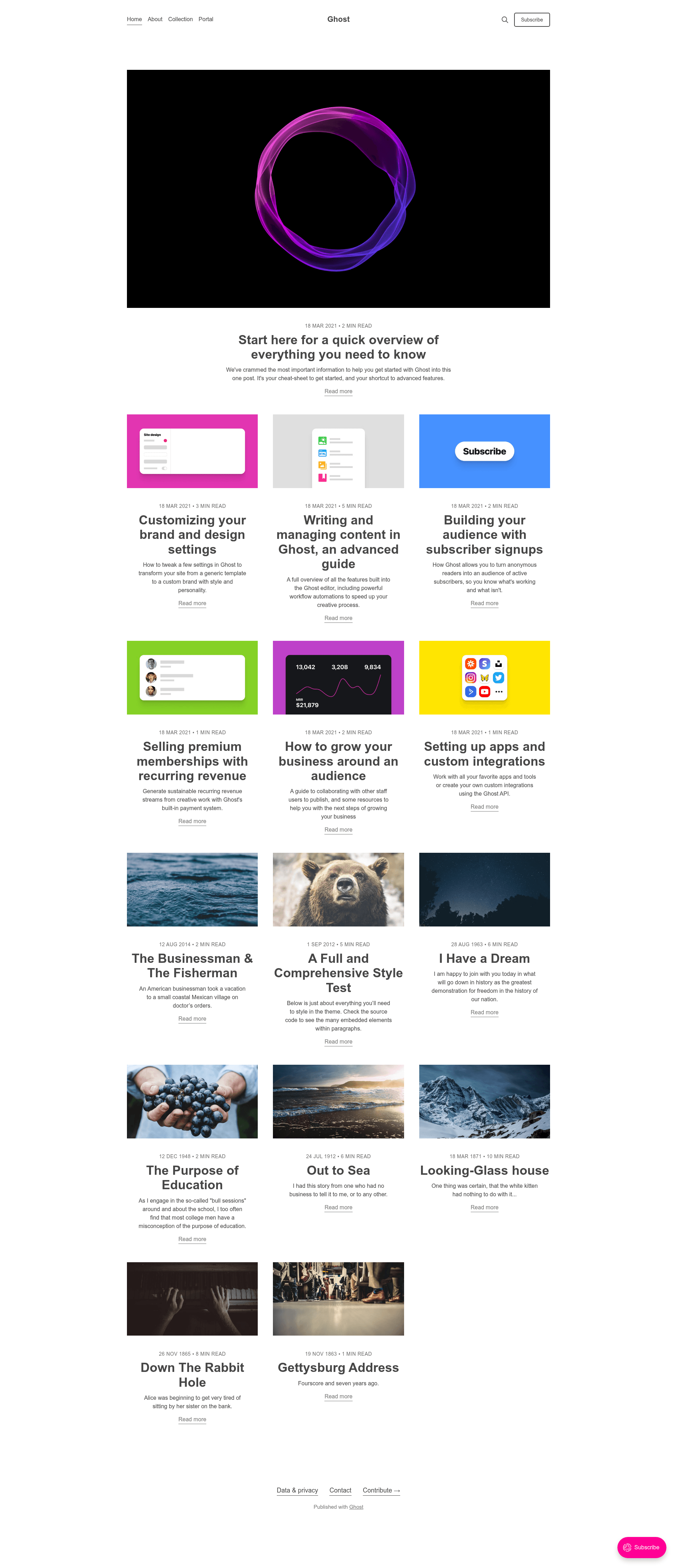 screenshot of Ghost Starter Theme on template0.com