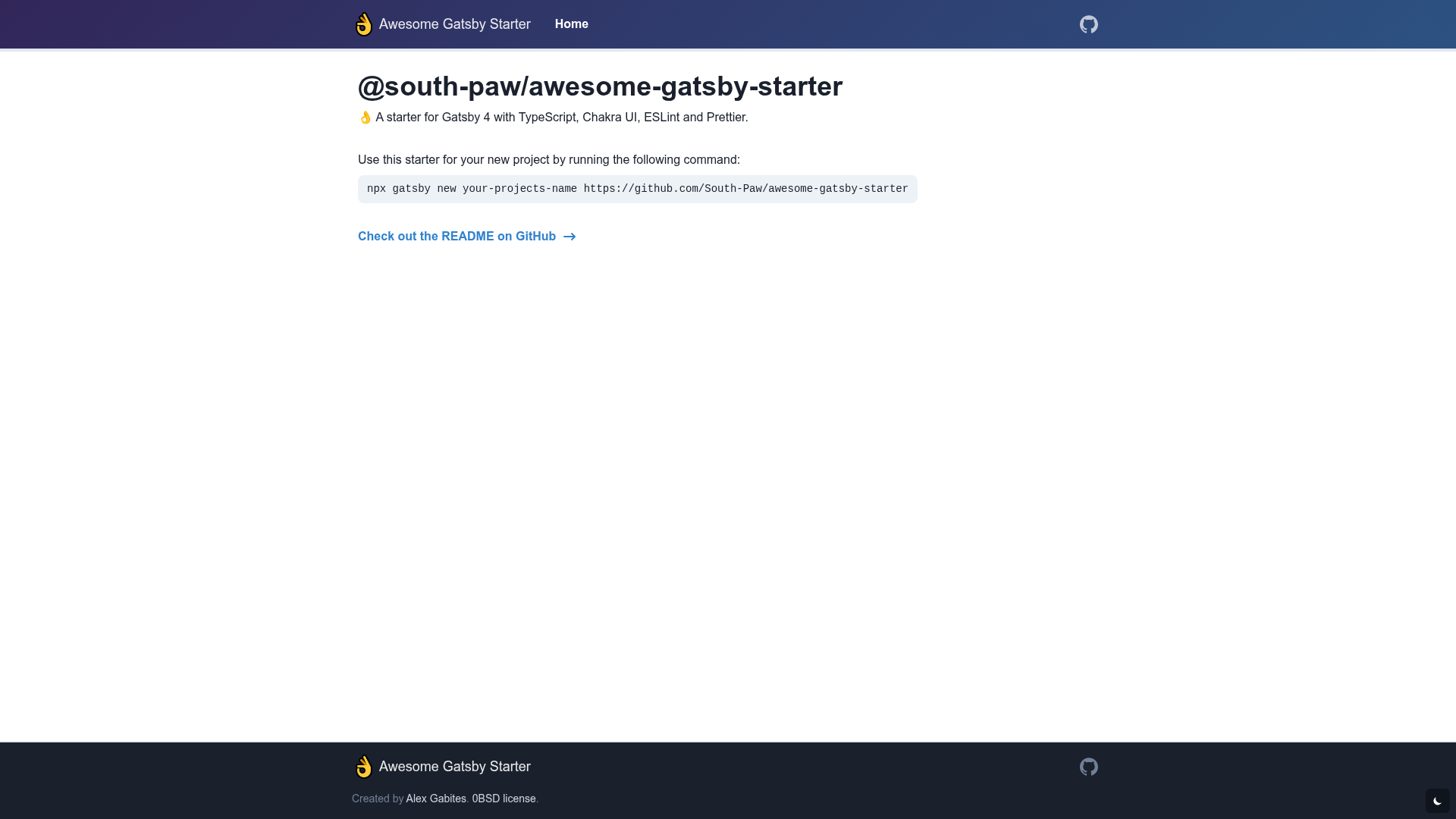 screenshot of Gatsby Awesome Starter on template0.com