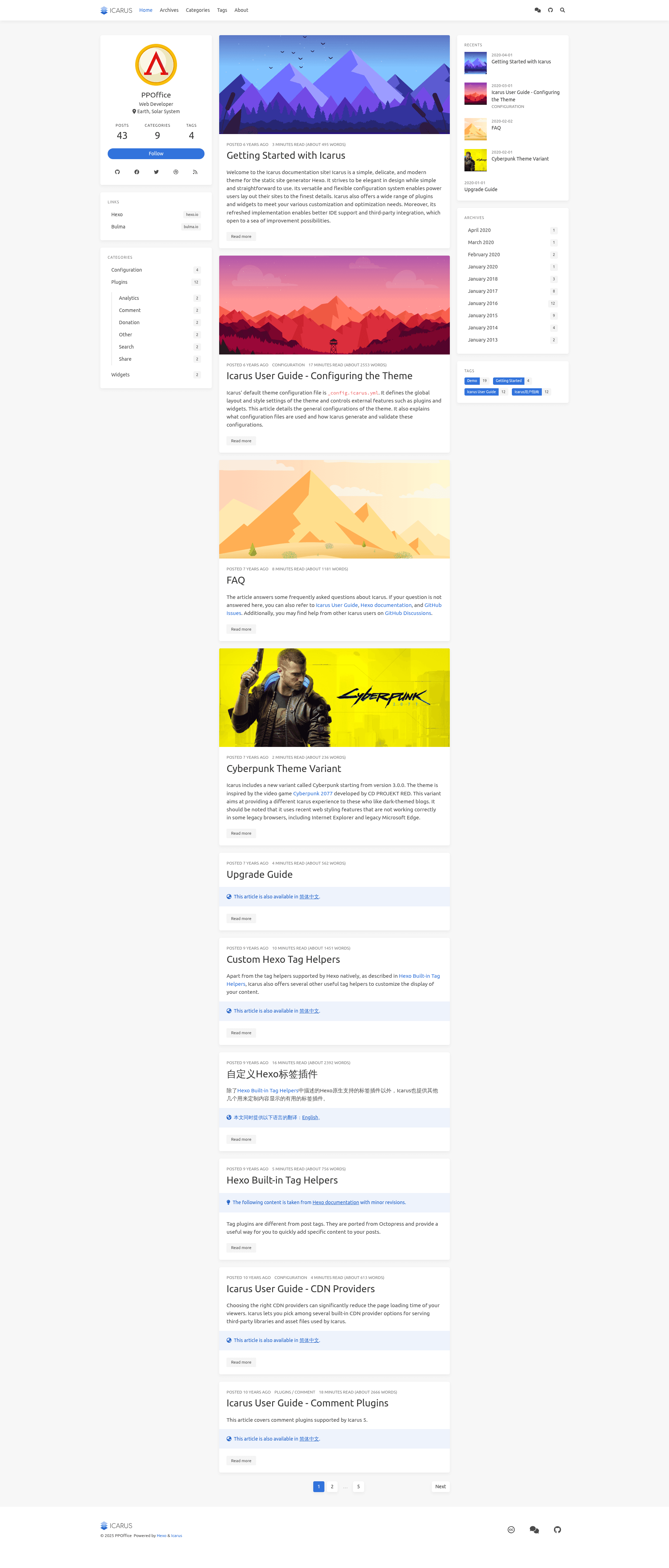 screenshot of Hexo Theme Icarus on template0.com