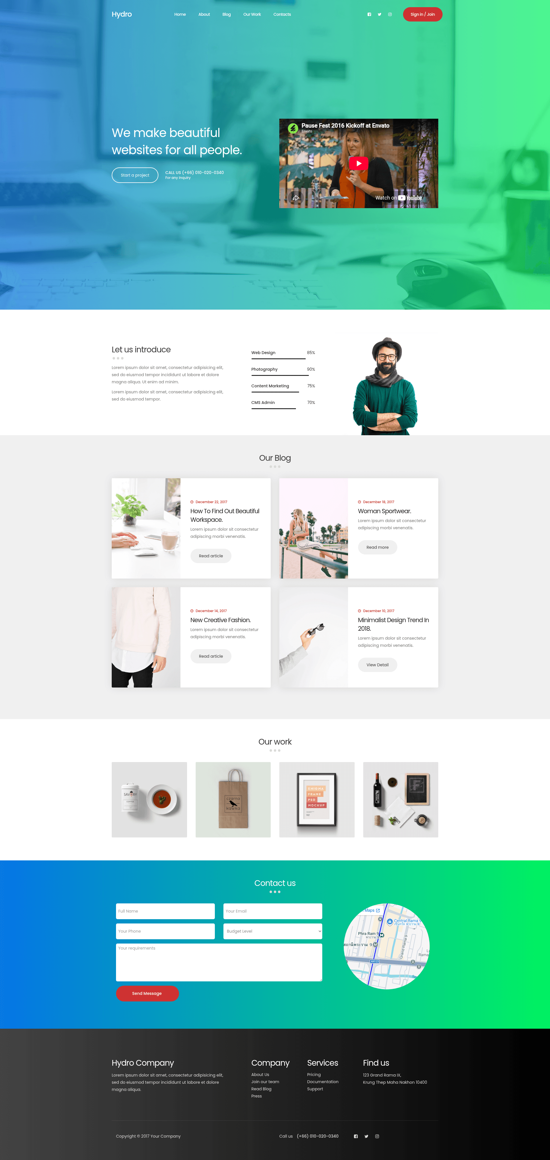 screenshot of Hydro – Free HTML5 Portfolio Website Template on template0.com
