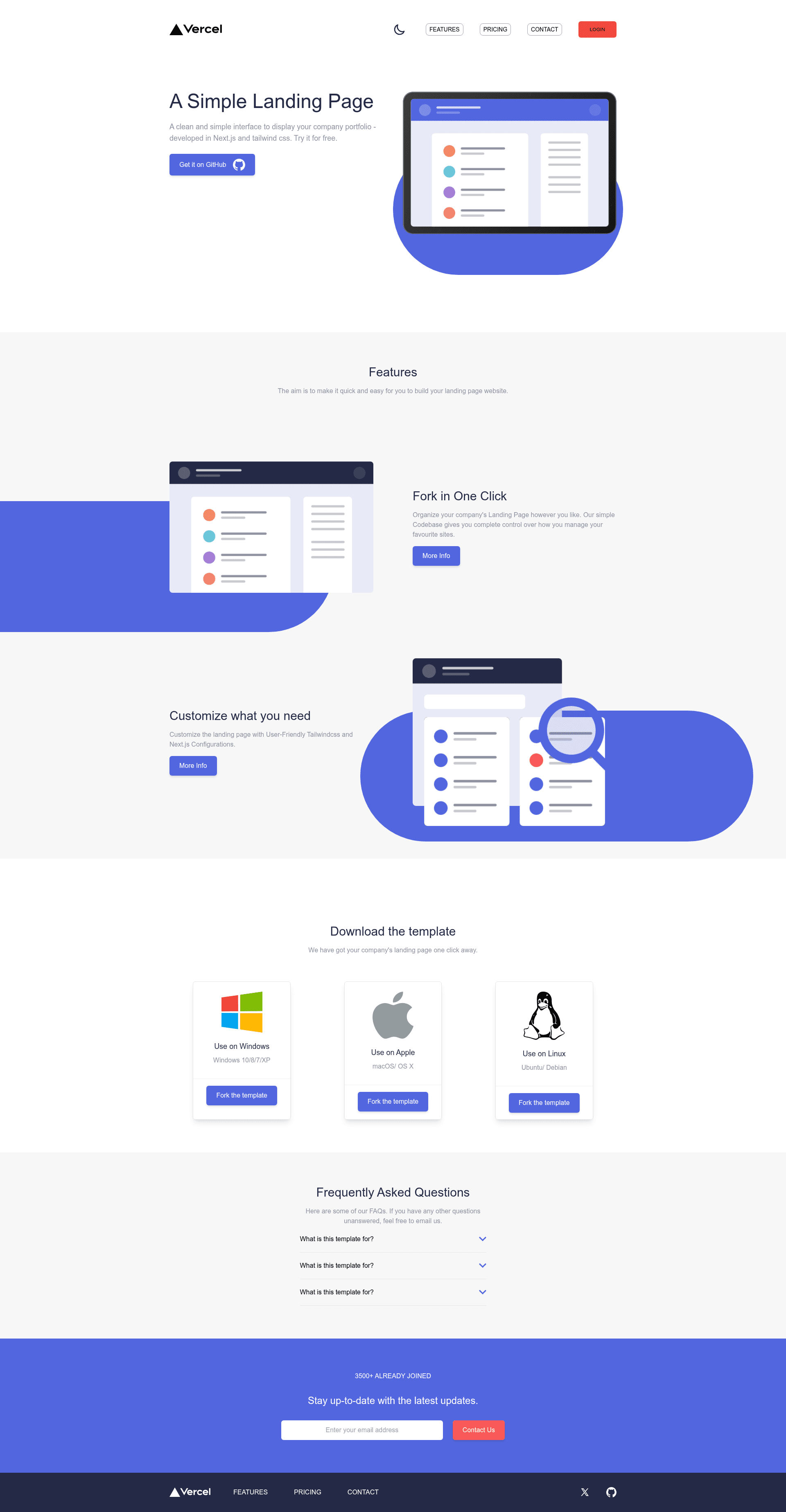 screenshot of Company's Landing Page Template on template0.com