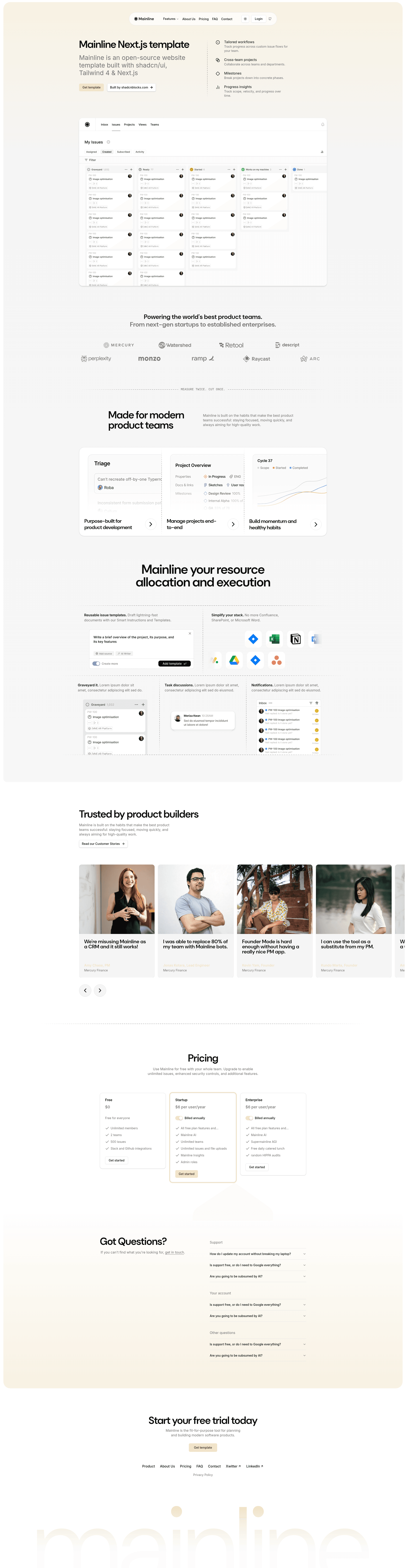 screenshot of Mainline Next.js Template on template0.com