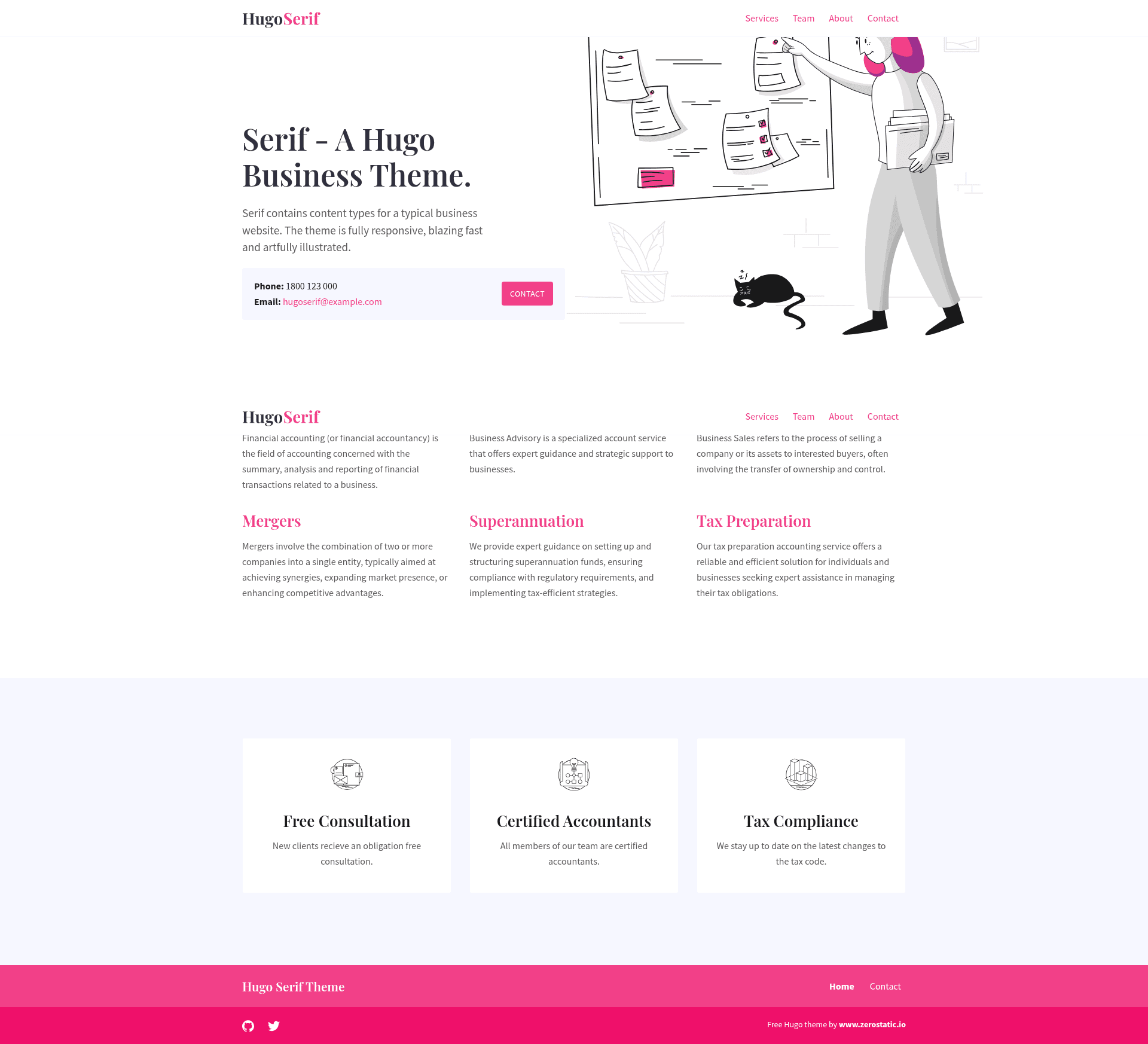 screenshot of Hugo Serif on template0.com