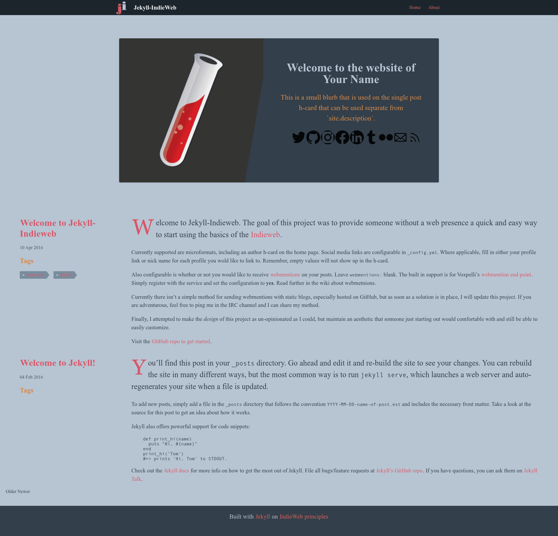 screenshot of Jekyll-IndieWeb on template0.com