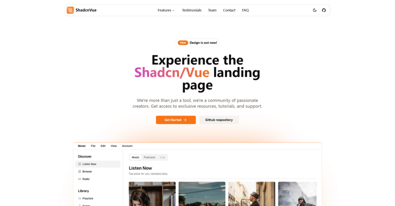 Image for Shadcn/Vue Landing(product vue template) on template0.com