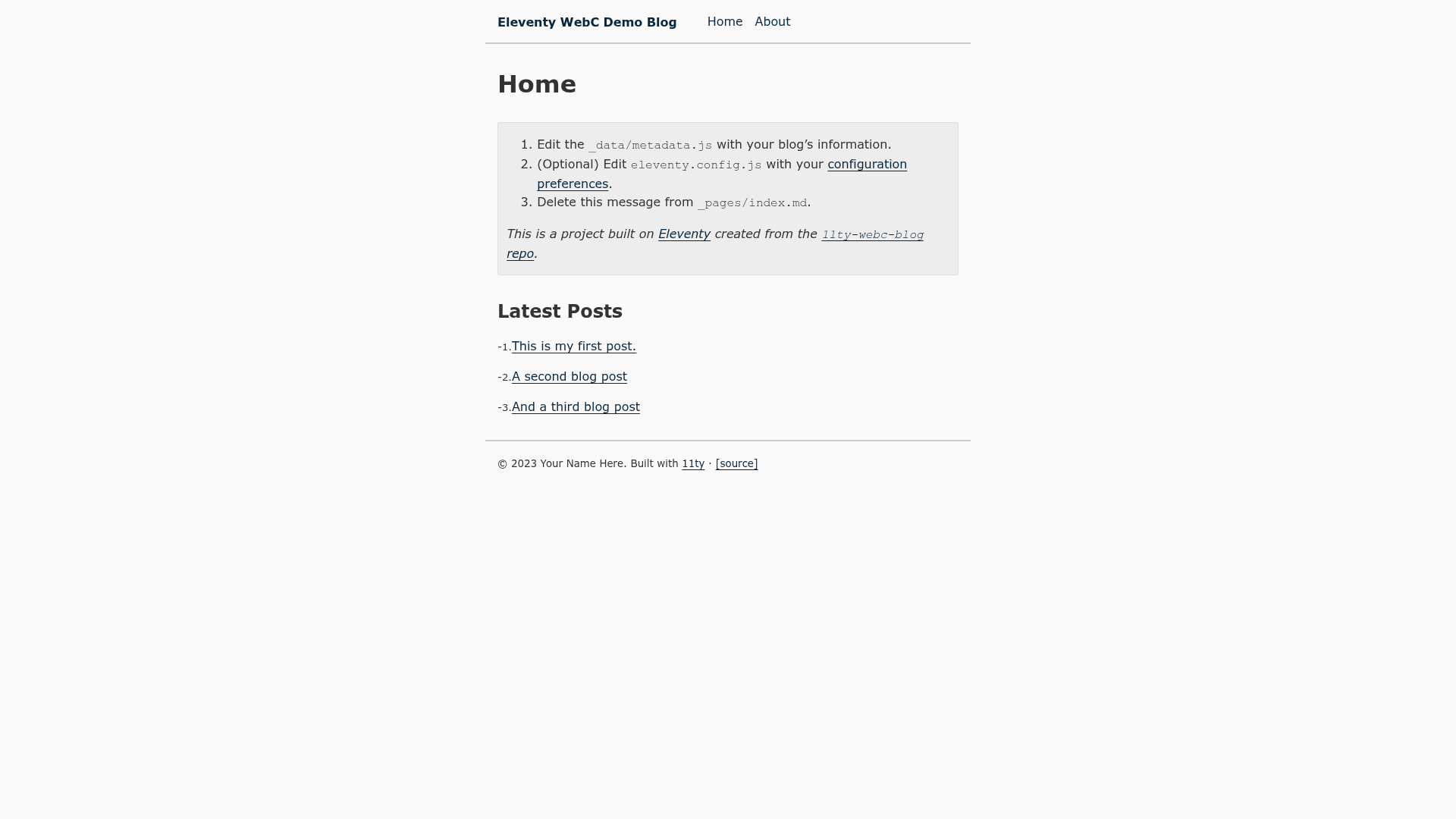 screenshot of 11ty-WebC-Blog on template0.com