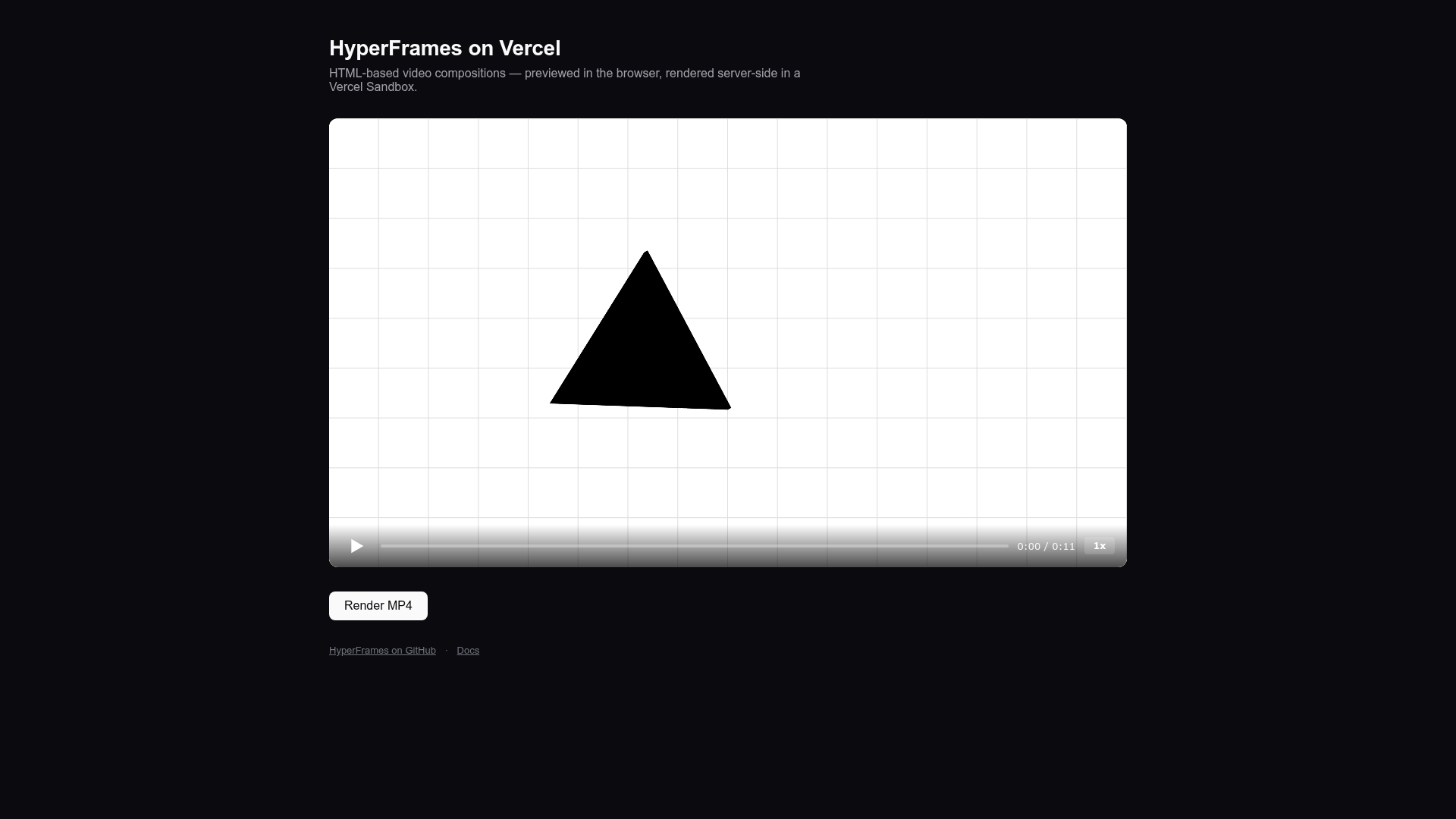screenshot of HyperFrames on Vercel on template0.com