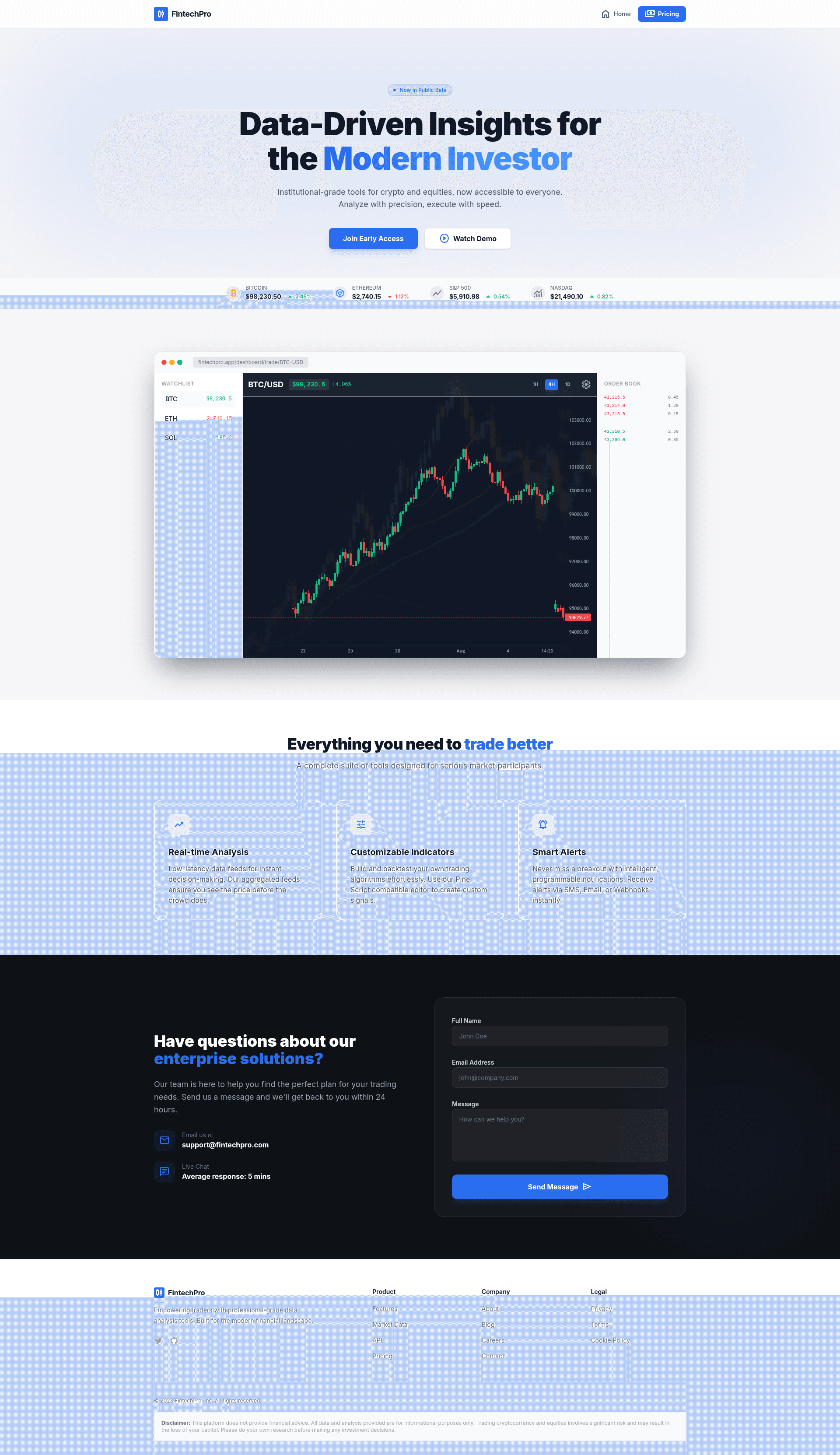 screenshot of FintechPro on template0.com