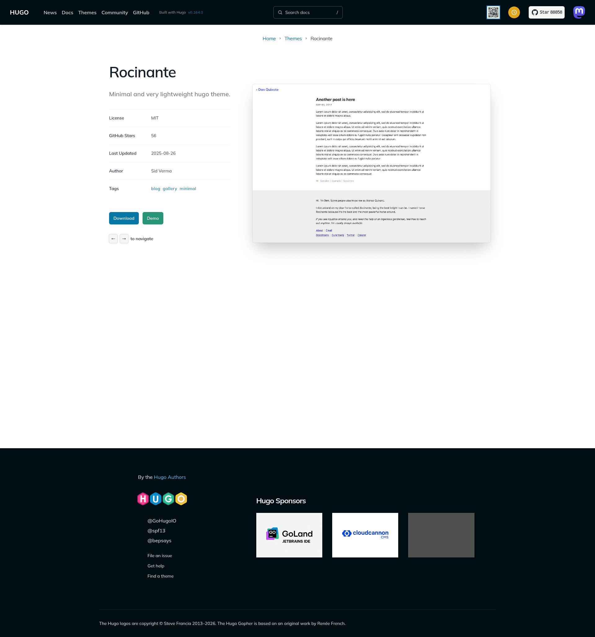 screenshot of Rocinante on template0.com