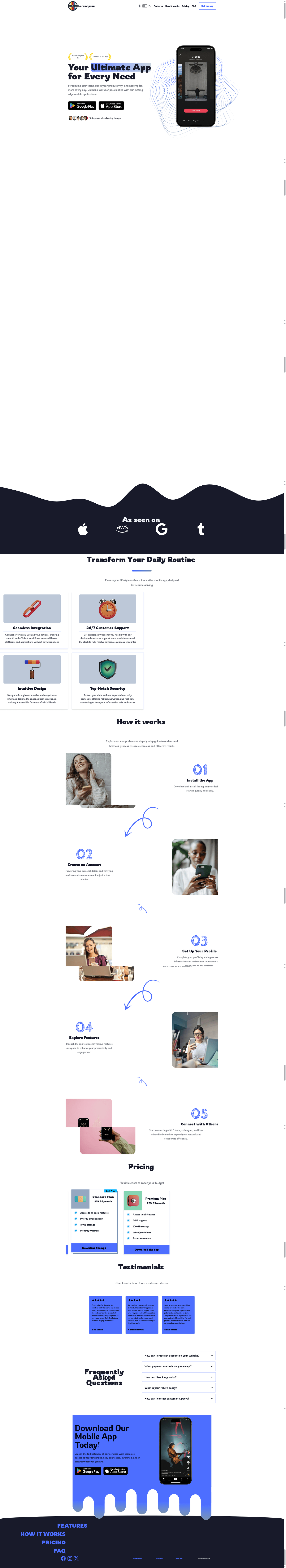 screenshot of Mobile App Landing Page Template on template0.com