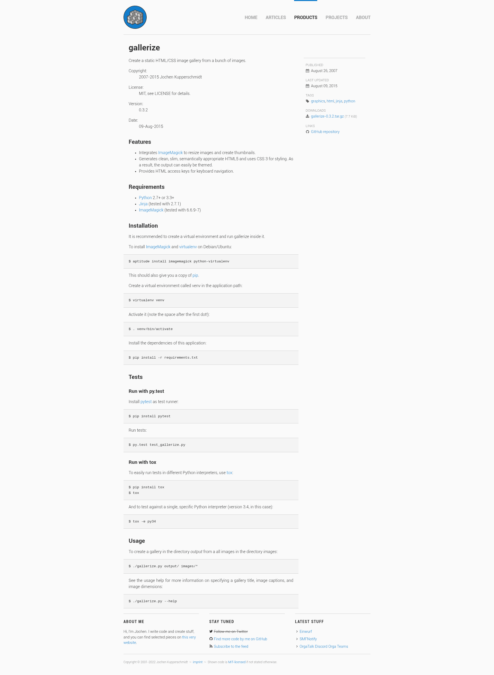 screenshot of Gallerize on template0.com
