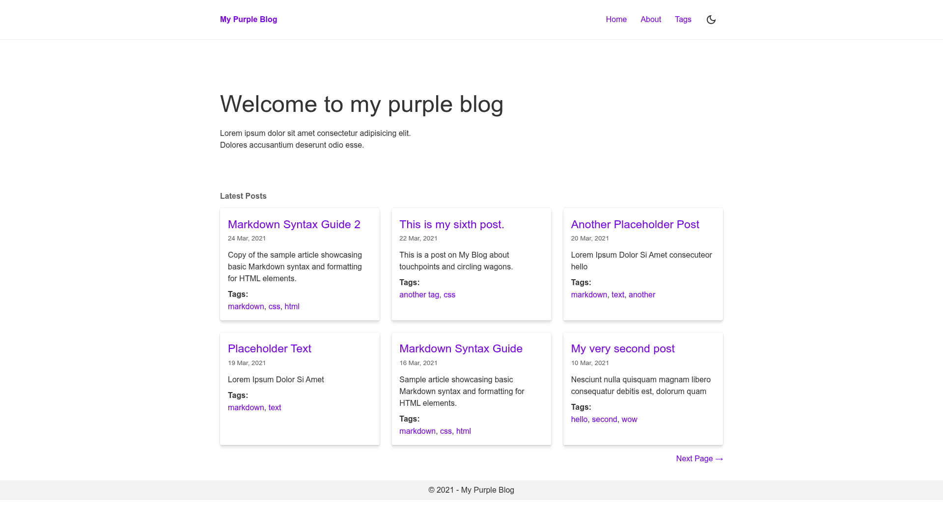 screenshot of Eleventy Stylus Blog Theme on template0.com
