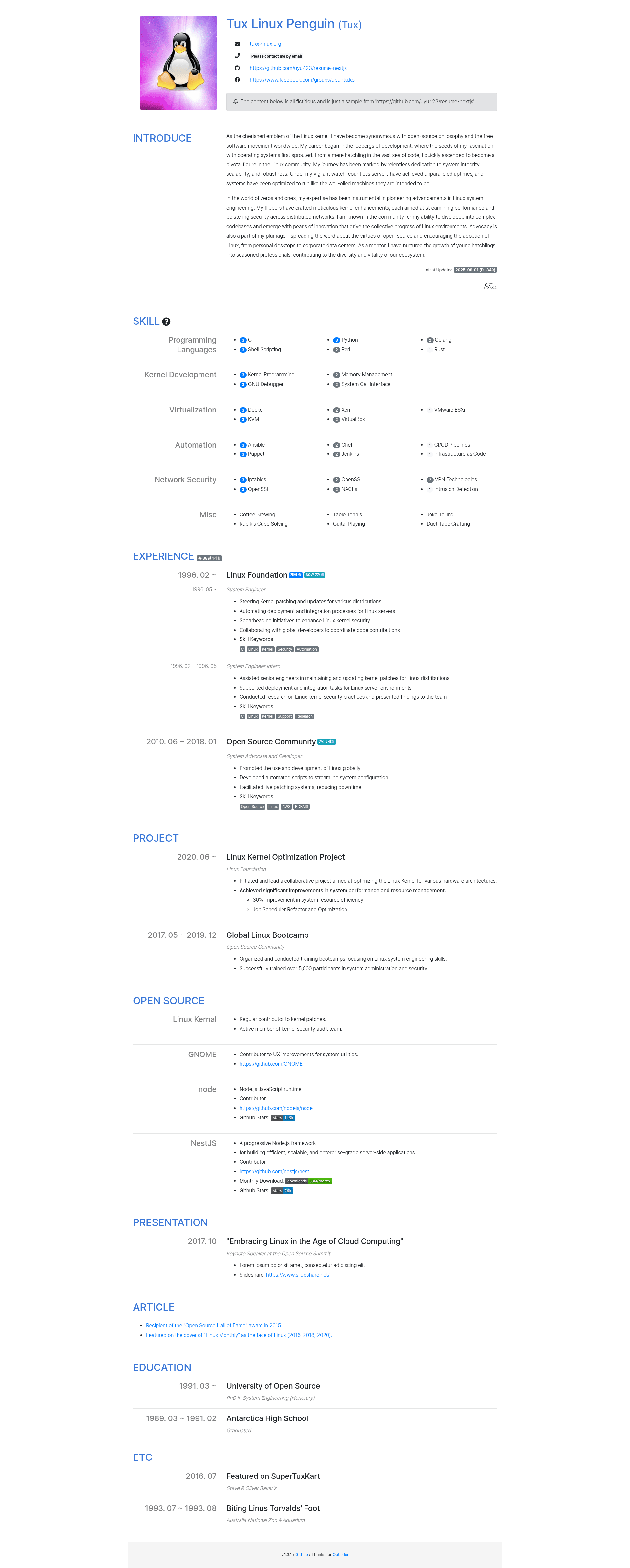 screenshot of resume-nextjs on template0.com