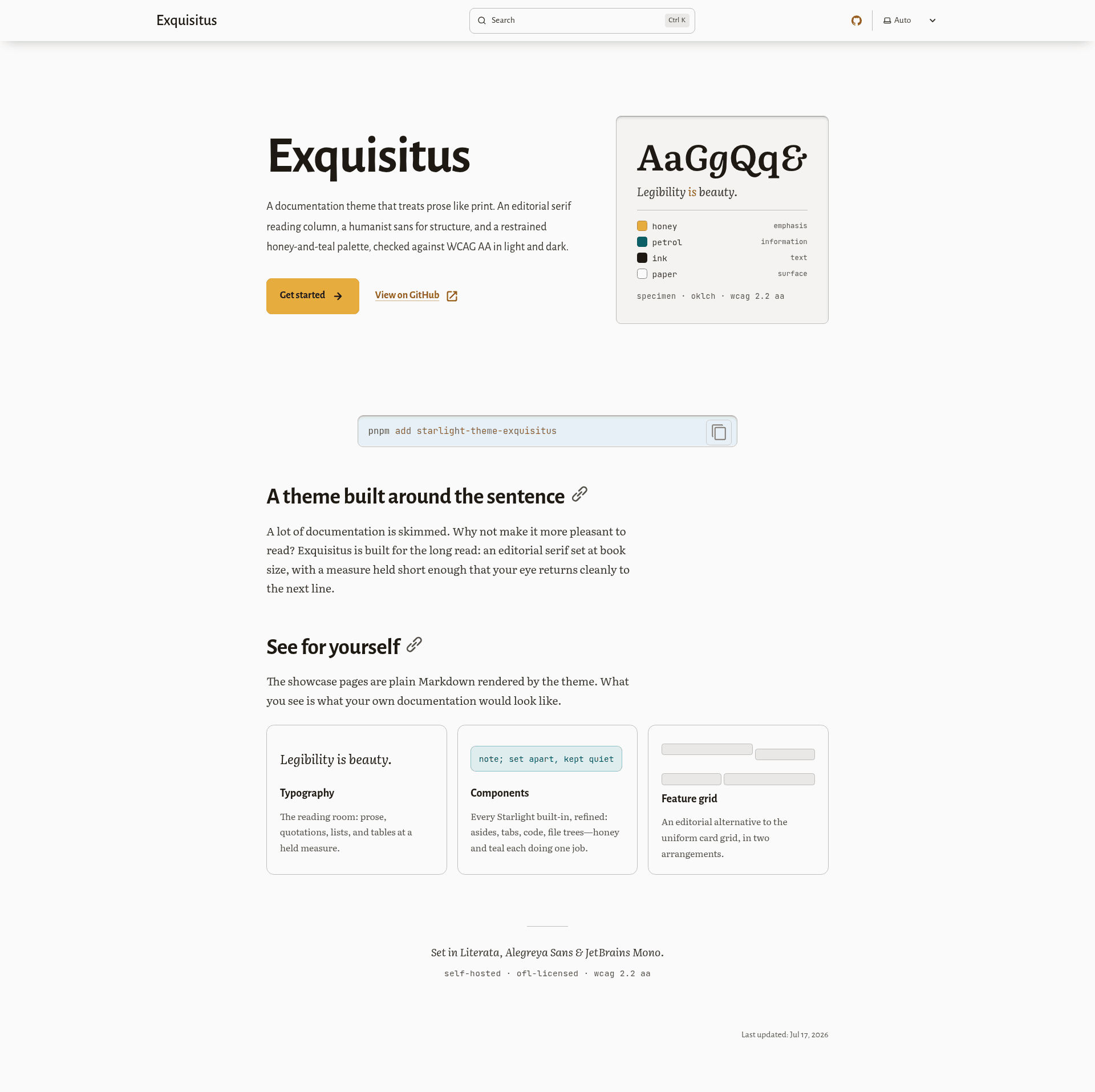 screenshot of Exquisitus for Starlight on template0.com