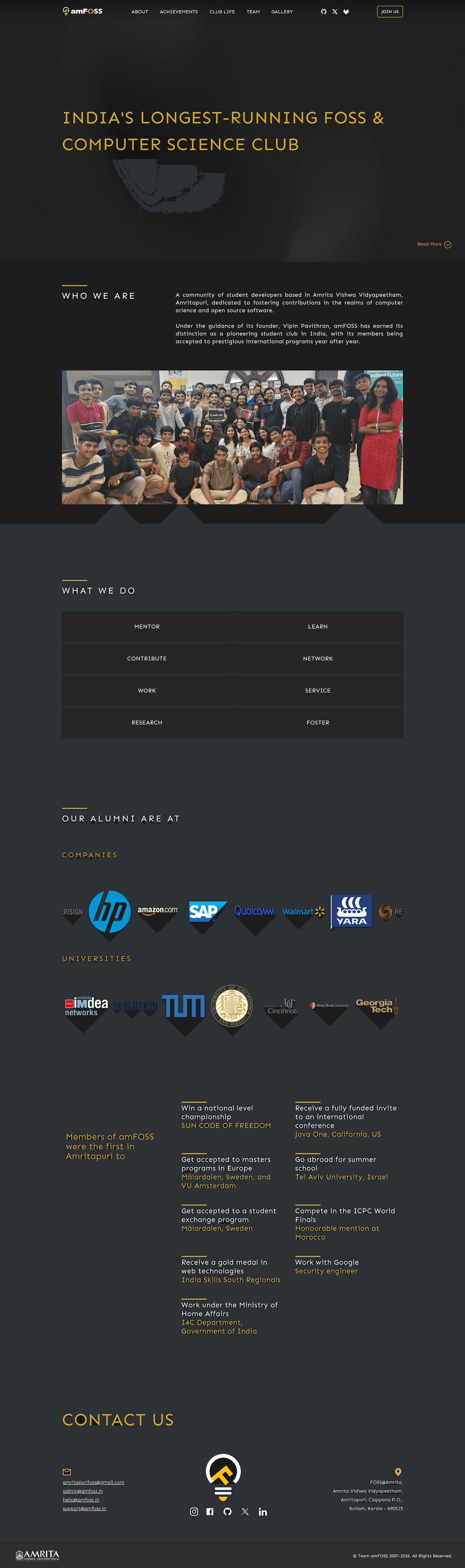 screenshot of amFOSS Website on template0.com