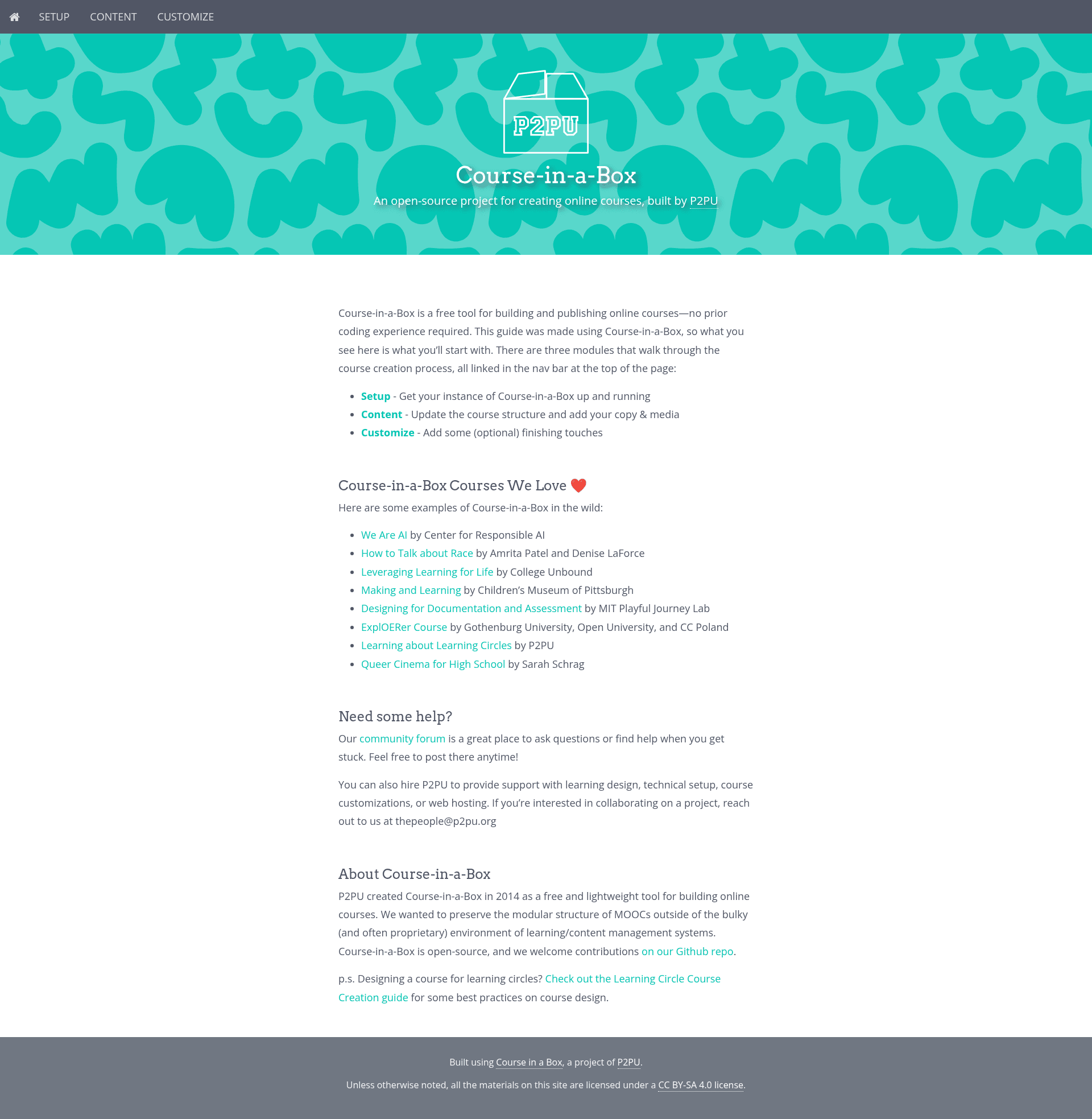 screenshot of Course In A Box on template0.com