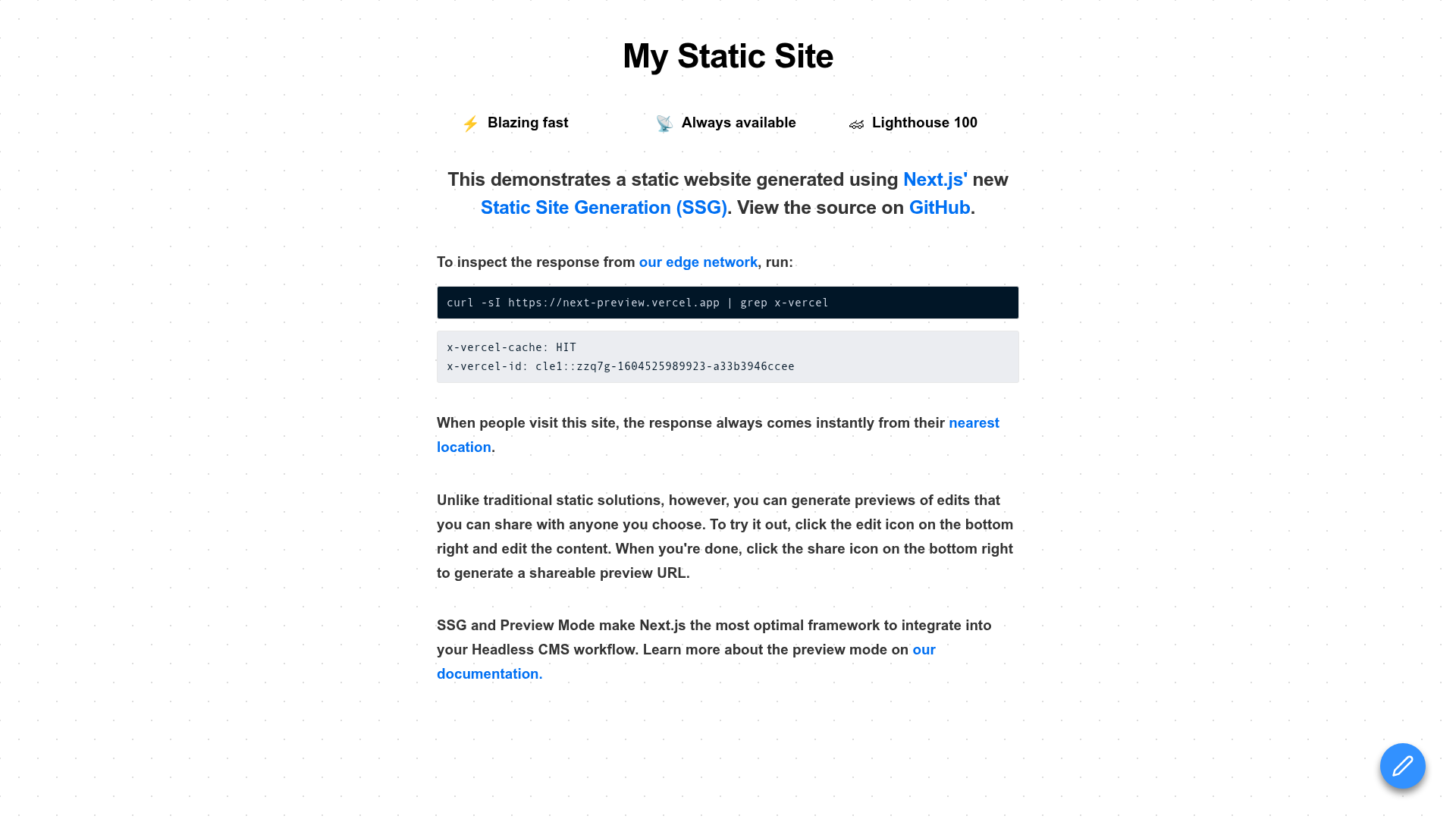 screenshot of Next.js Preview Mode Demo on template0.com