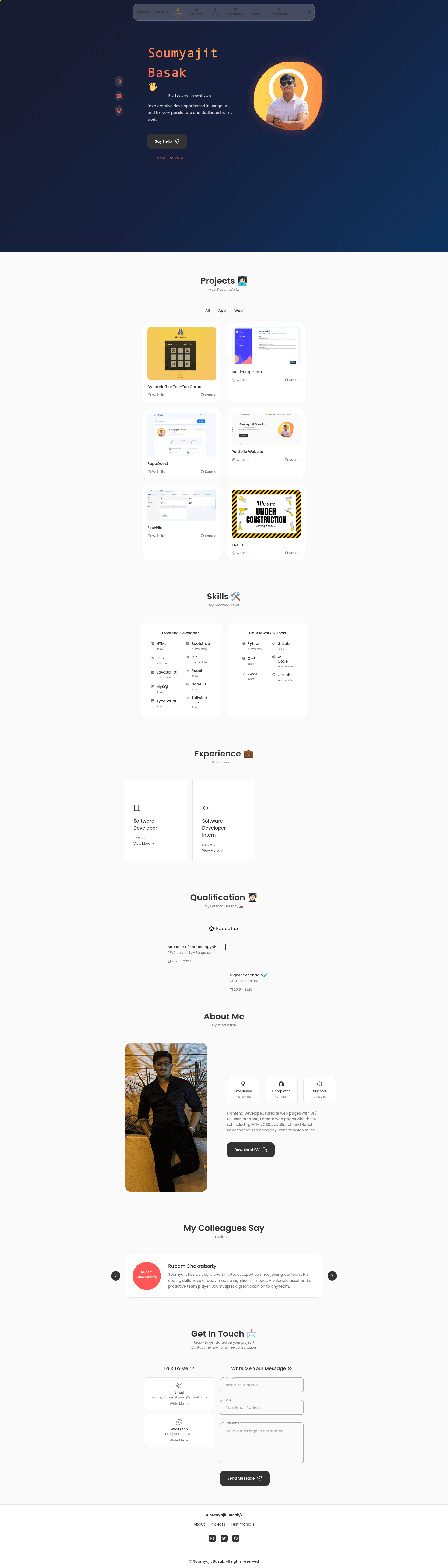 screenshot of React Developer Portfolio on template0.com