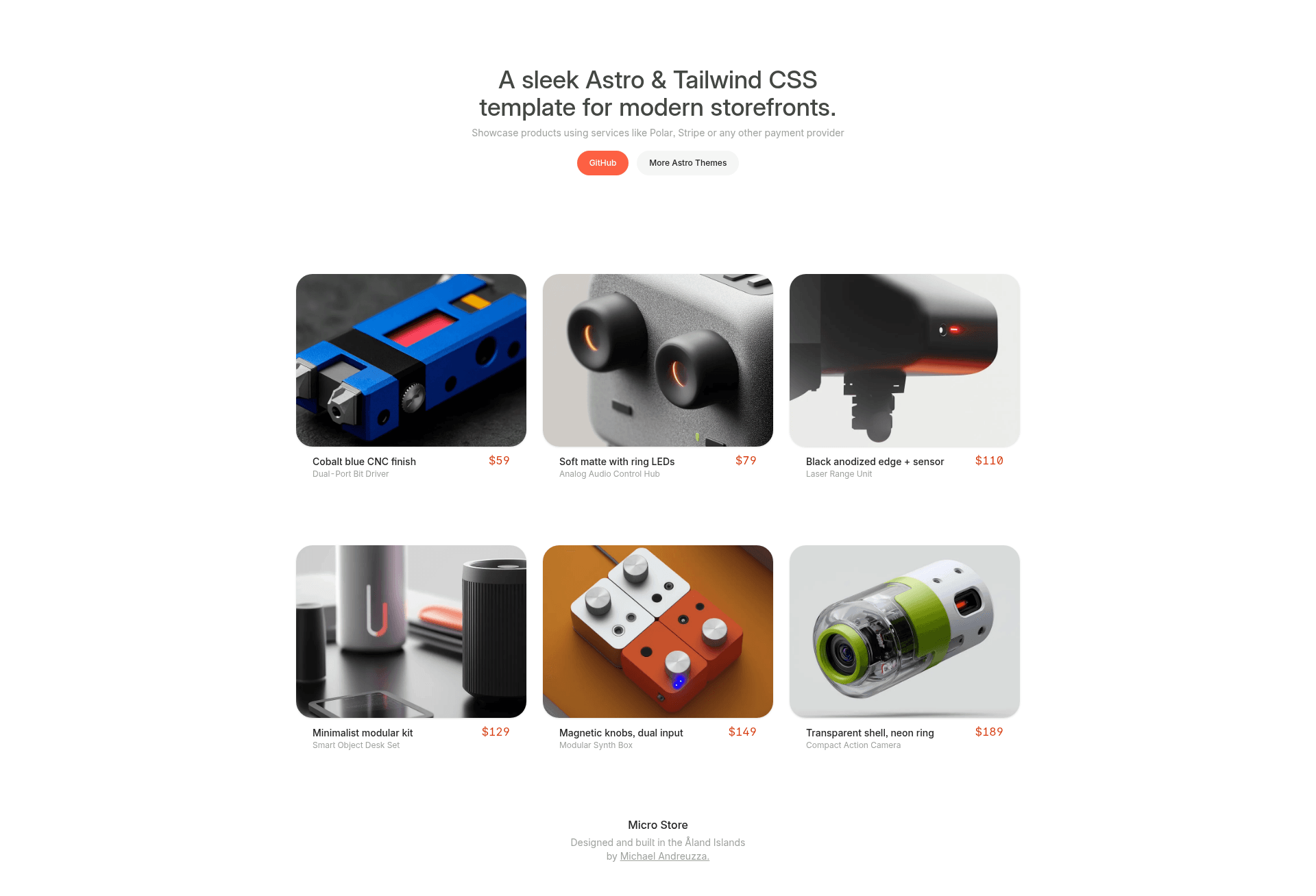 screenshot of Micro Store on template0.com