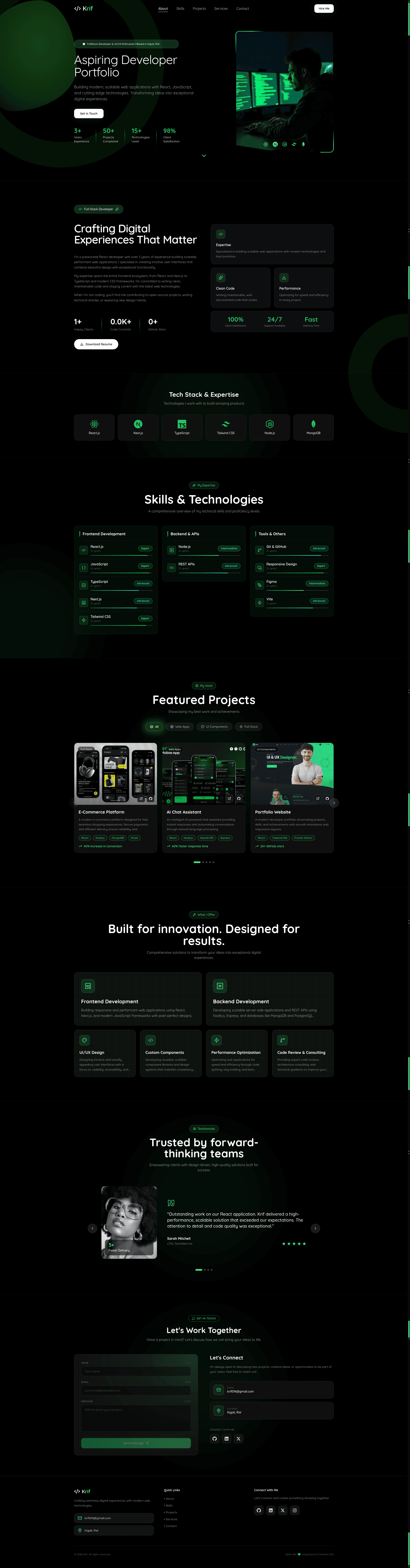 screenshot of Modern Developer Portfolio Template on template0.com