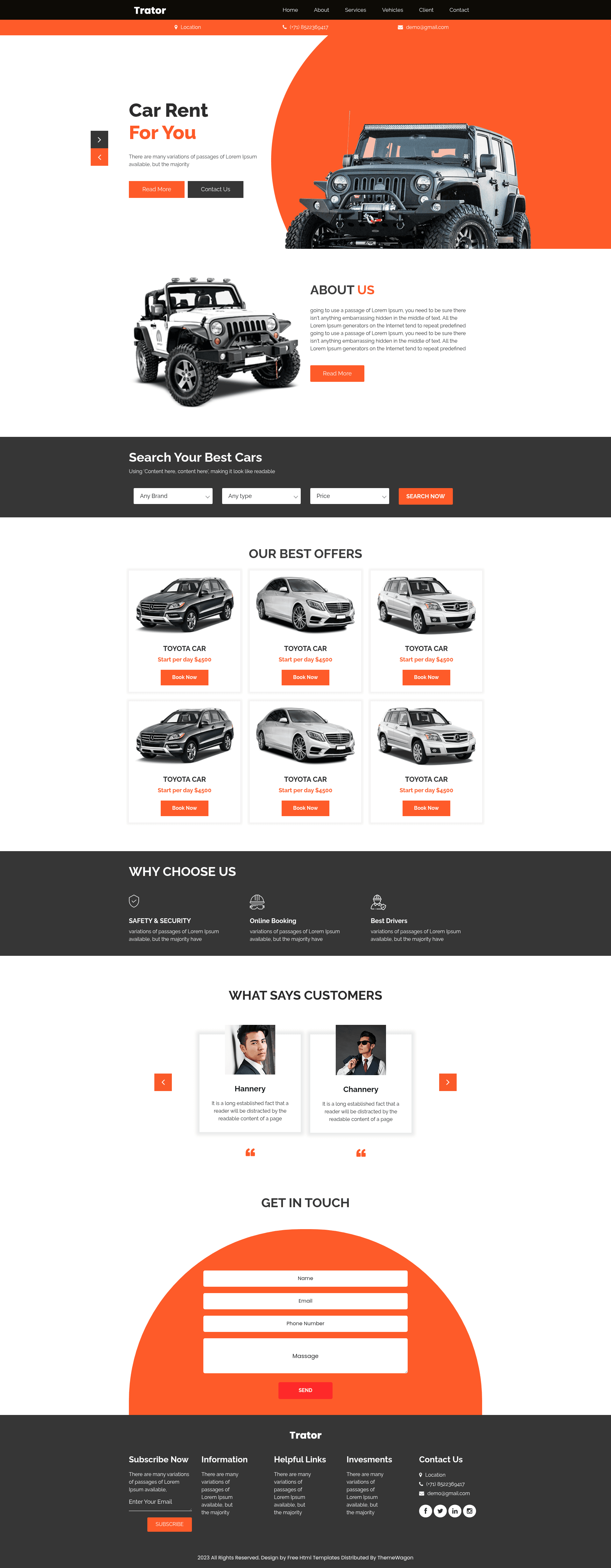 screenshot of Trator – Free Bootstrap 4 Car Renting Website Template on template0.com