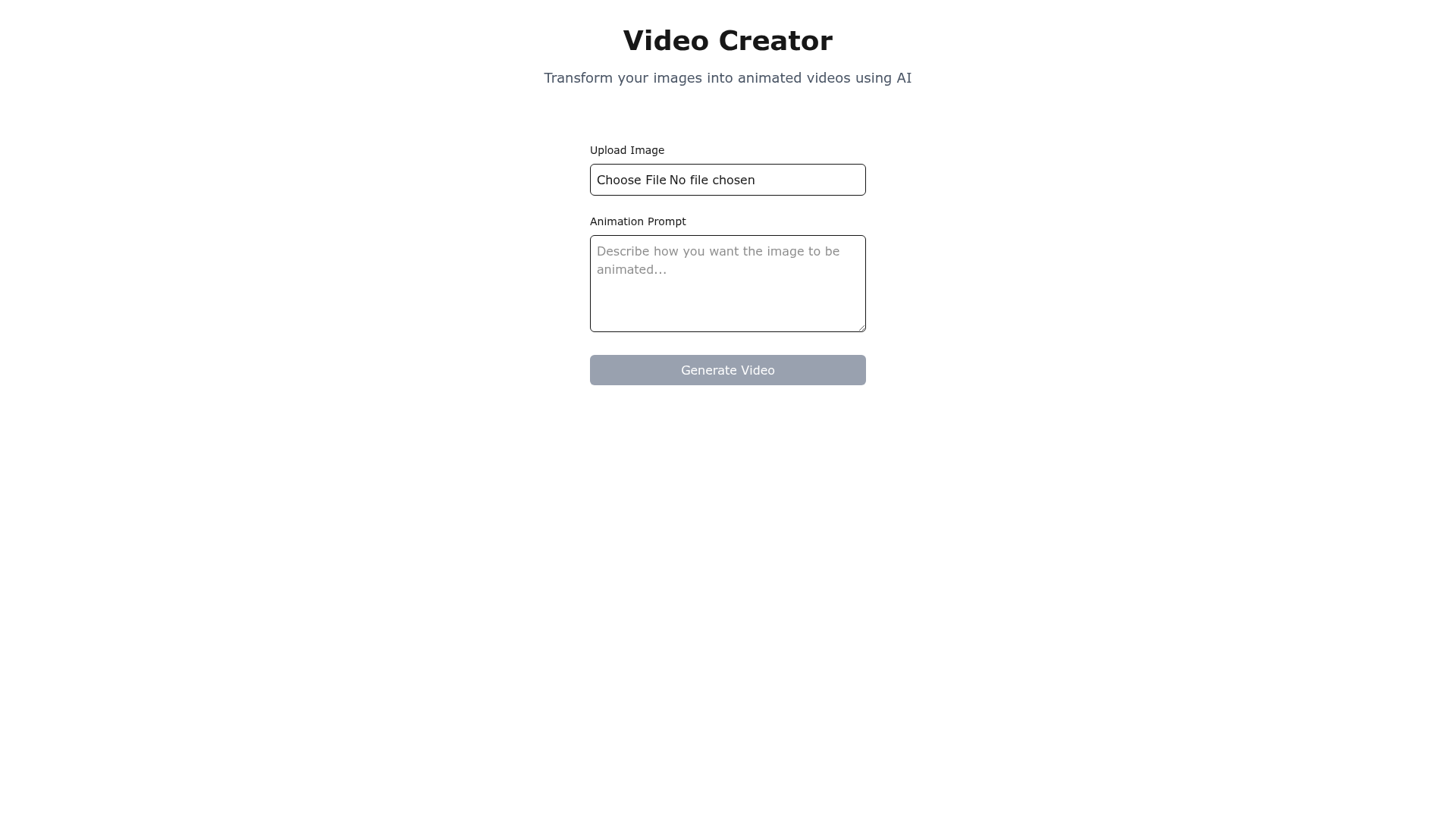 screenshot of Fal Video Generator on template0.com