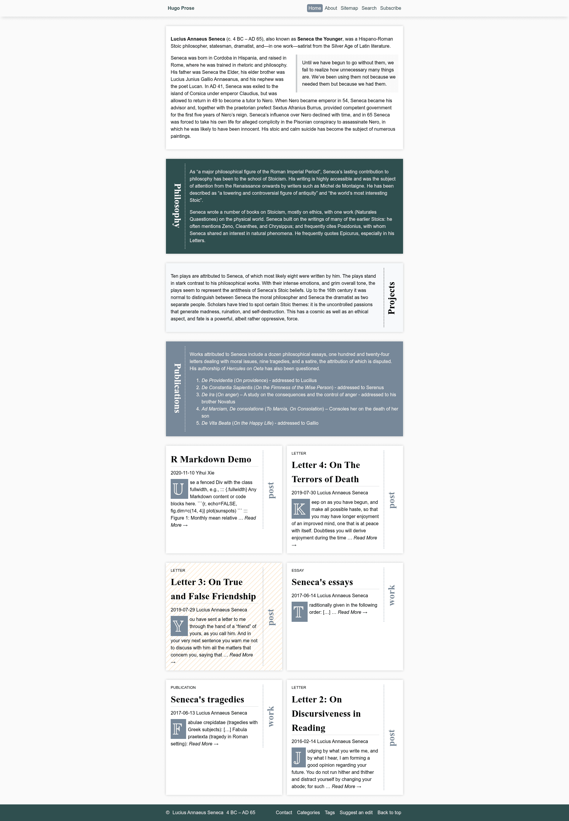 screenshot of Hugo Prose on template0.com