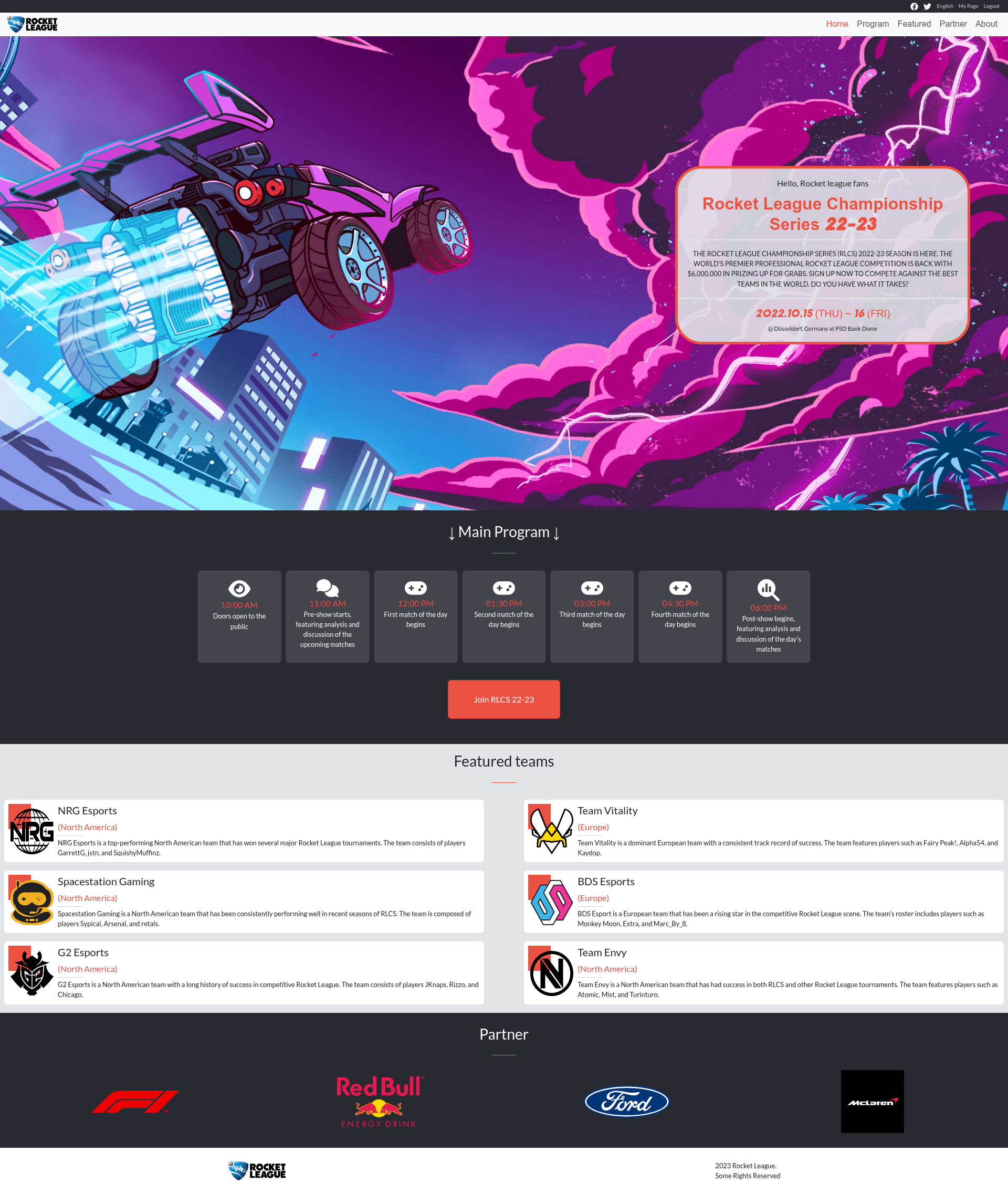 screenshot of RLCS Event Template on template0.com